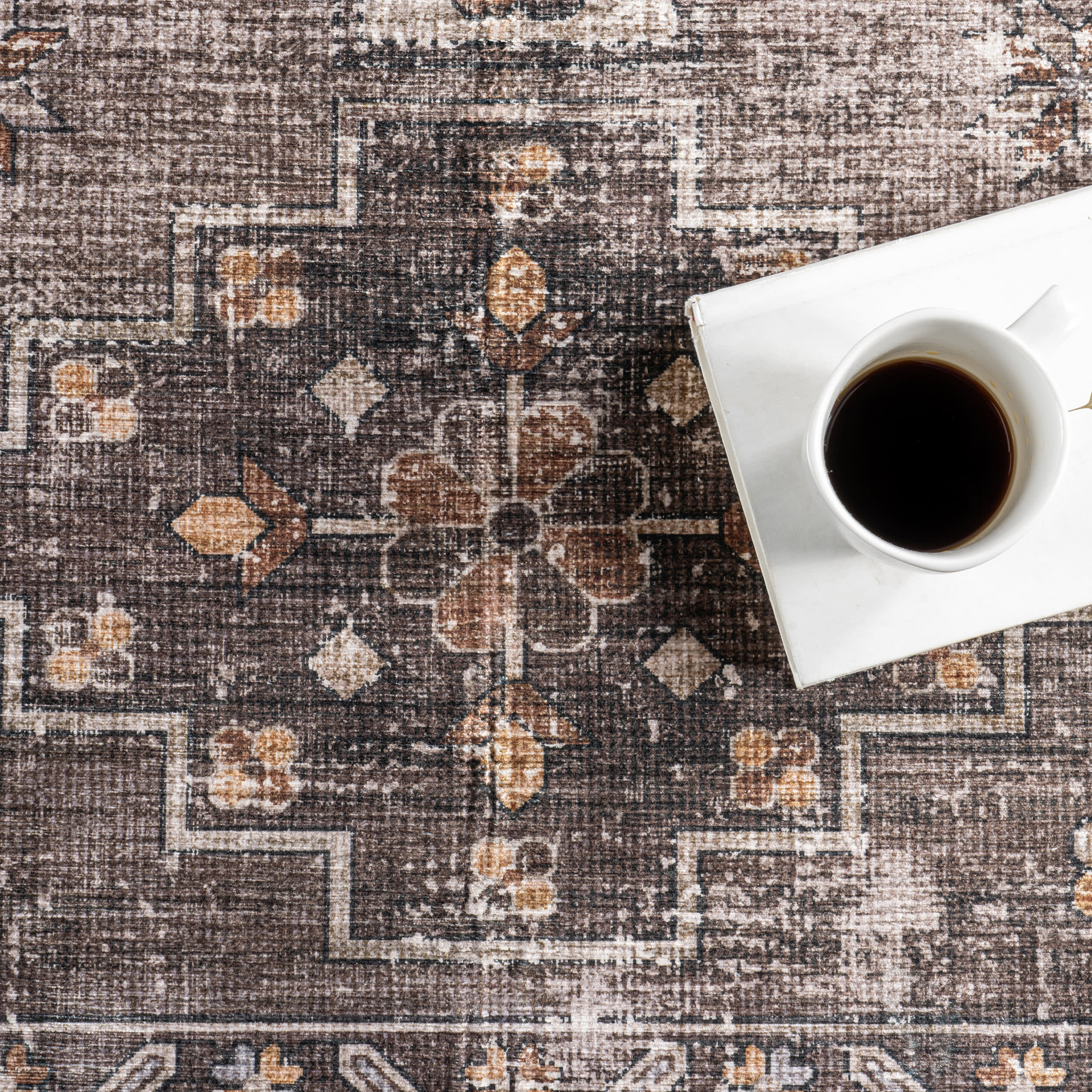 Barbary Distressed Spill Proof Washable Rug | Dark Brown - Image 8