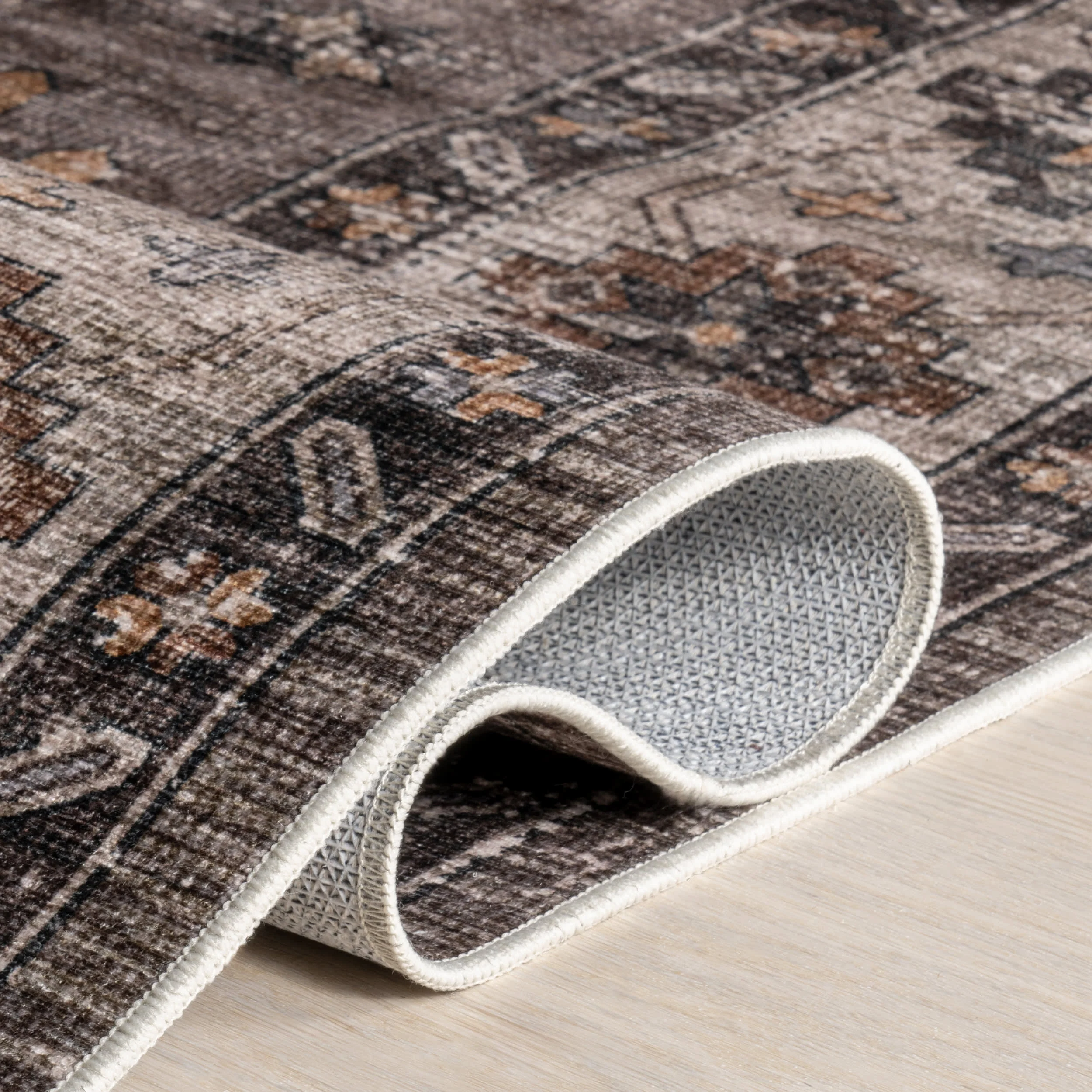 Barbary Distressed Spill Proof Washable Rug | Dark Brown - Image 9