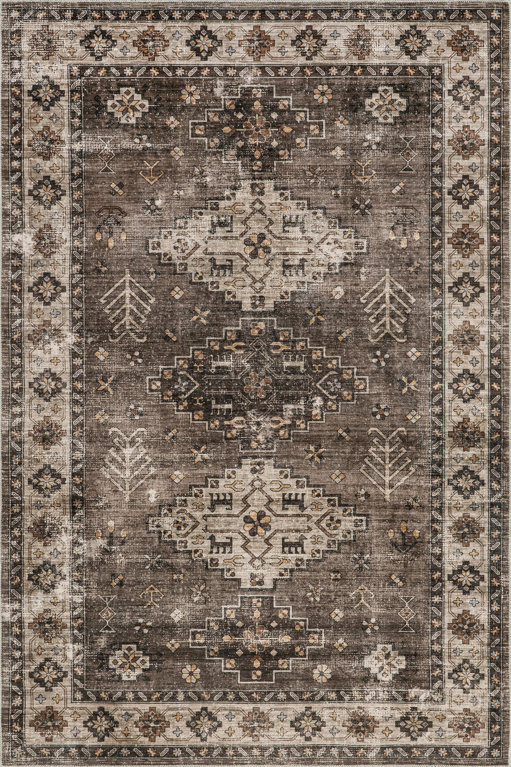 Barbary Distressed Washable Rug | Dark Brown