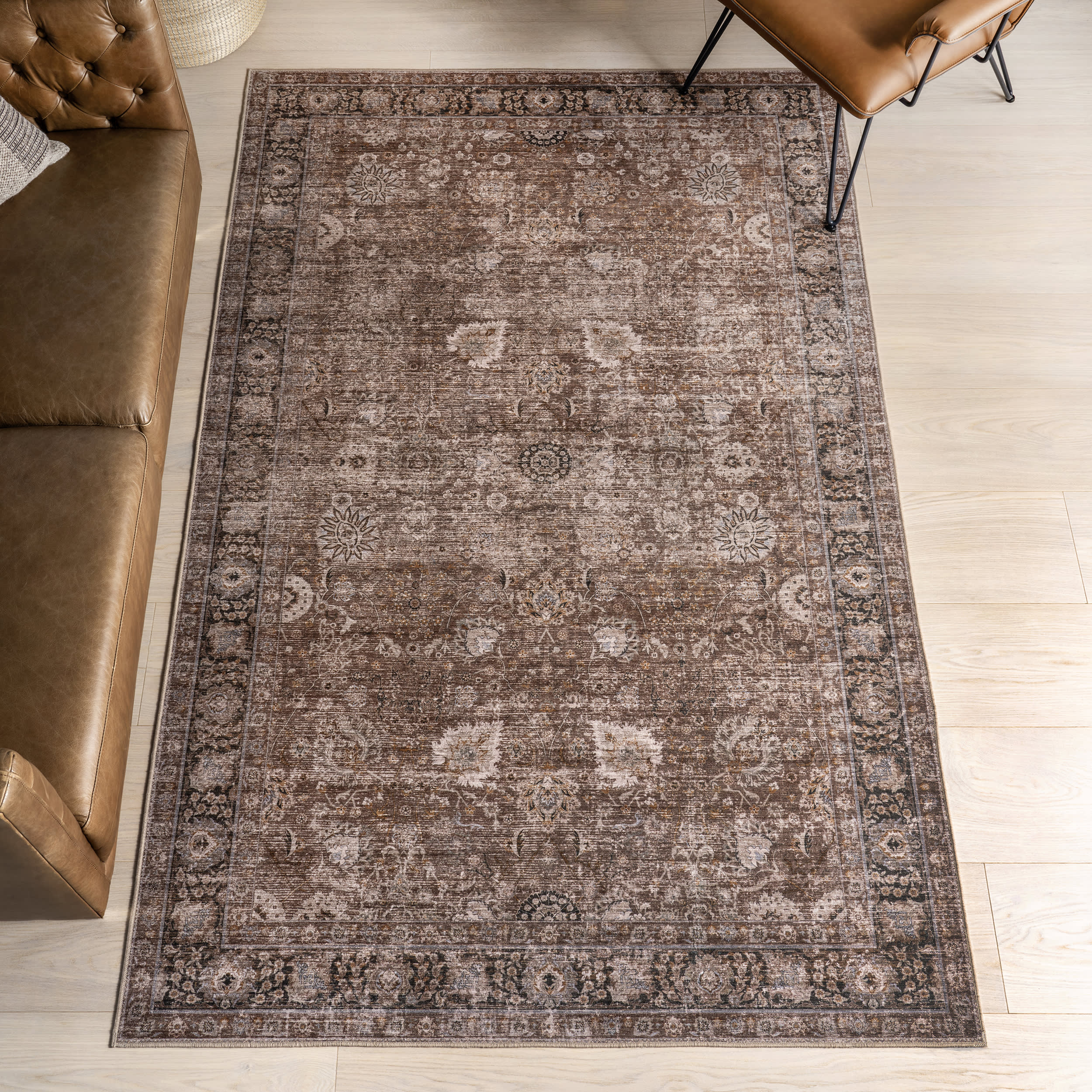 Bayberry Spill Proof Vintage Washable Rug | Brown - Image 2