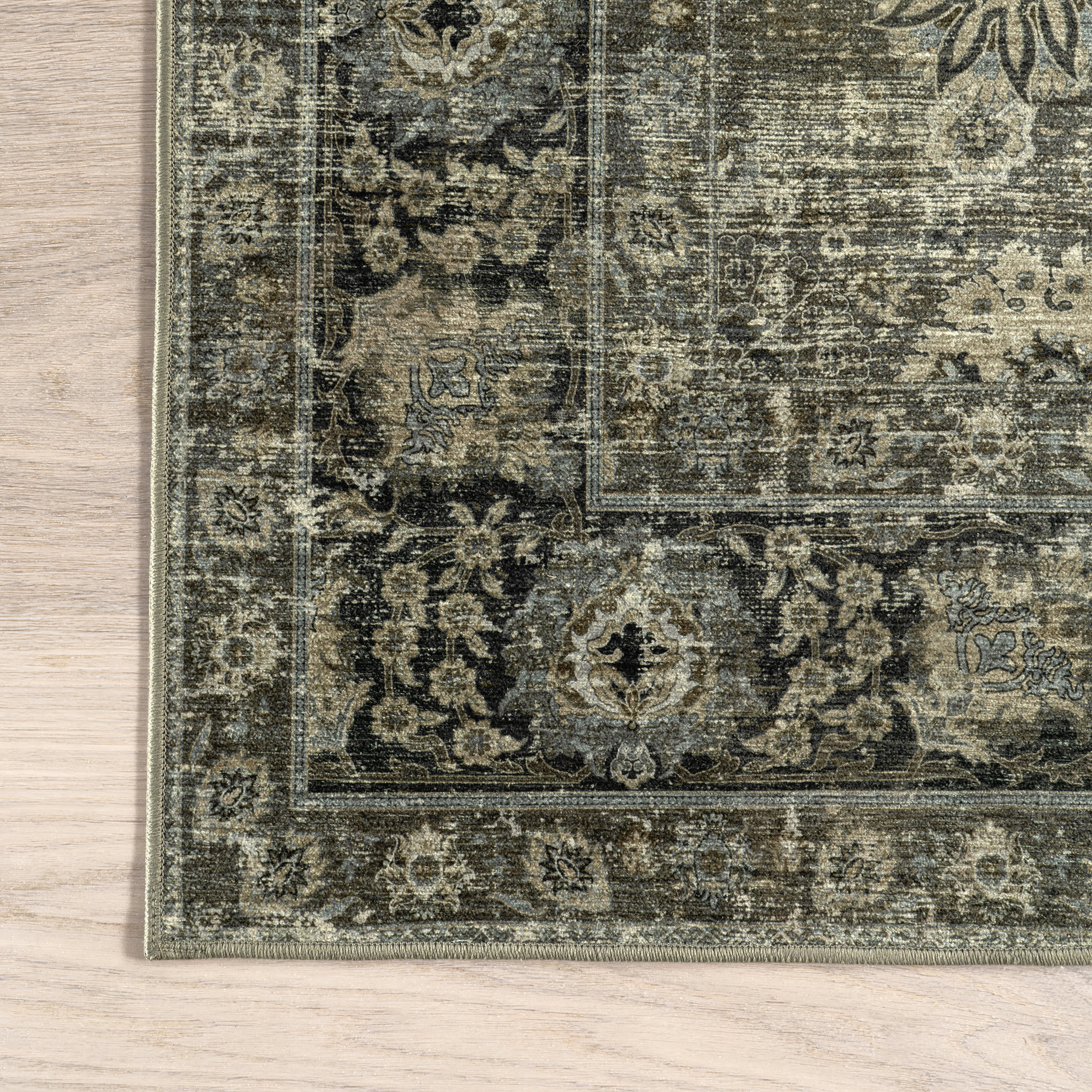 Bayberry Spill Proof Vintage Washable Rug | Green Grey - Image 4
