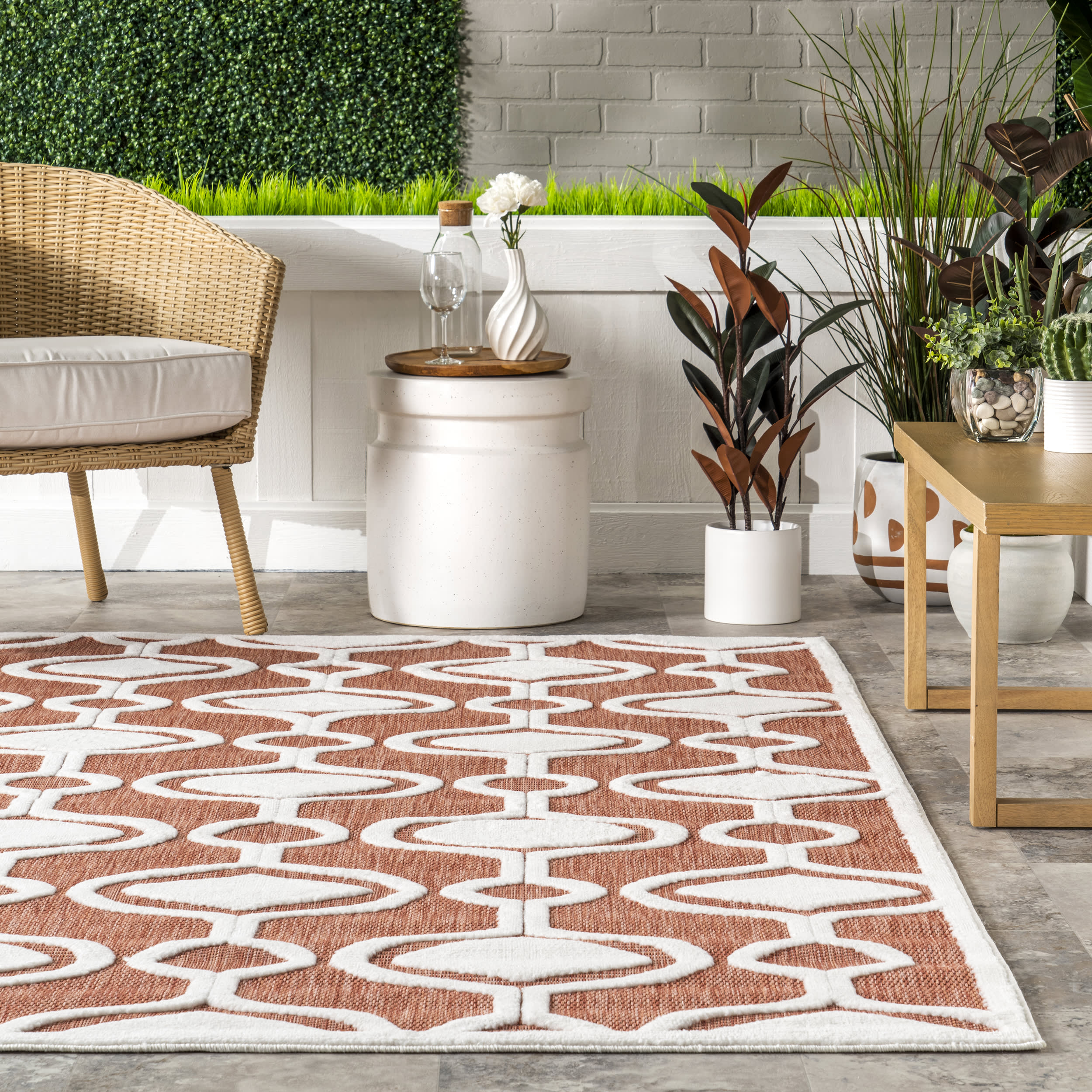 Bernita Geometric Indoor/Outdoor Rug | Brick - Image 4