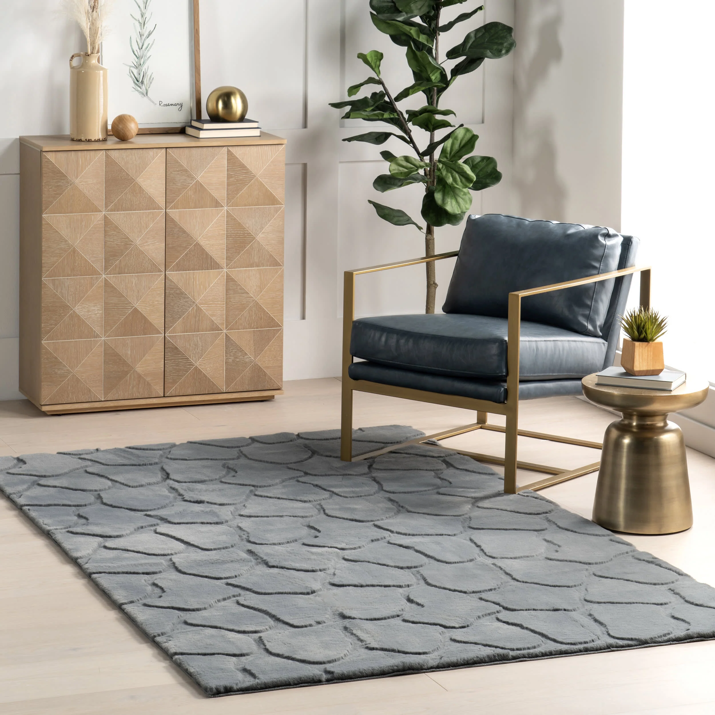 Bertie Pebble Plush Cloud Washable Rug | Grey Blue - Image 2
