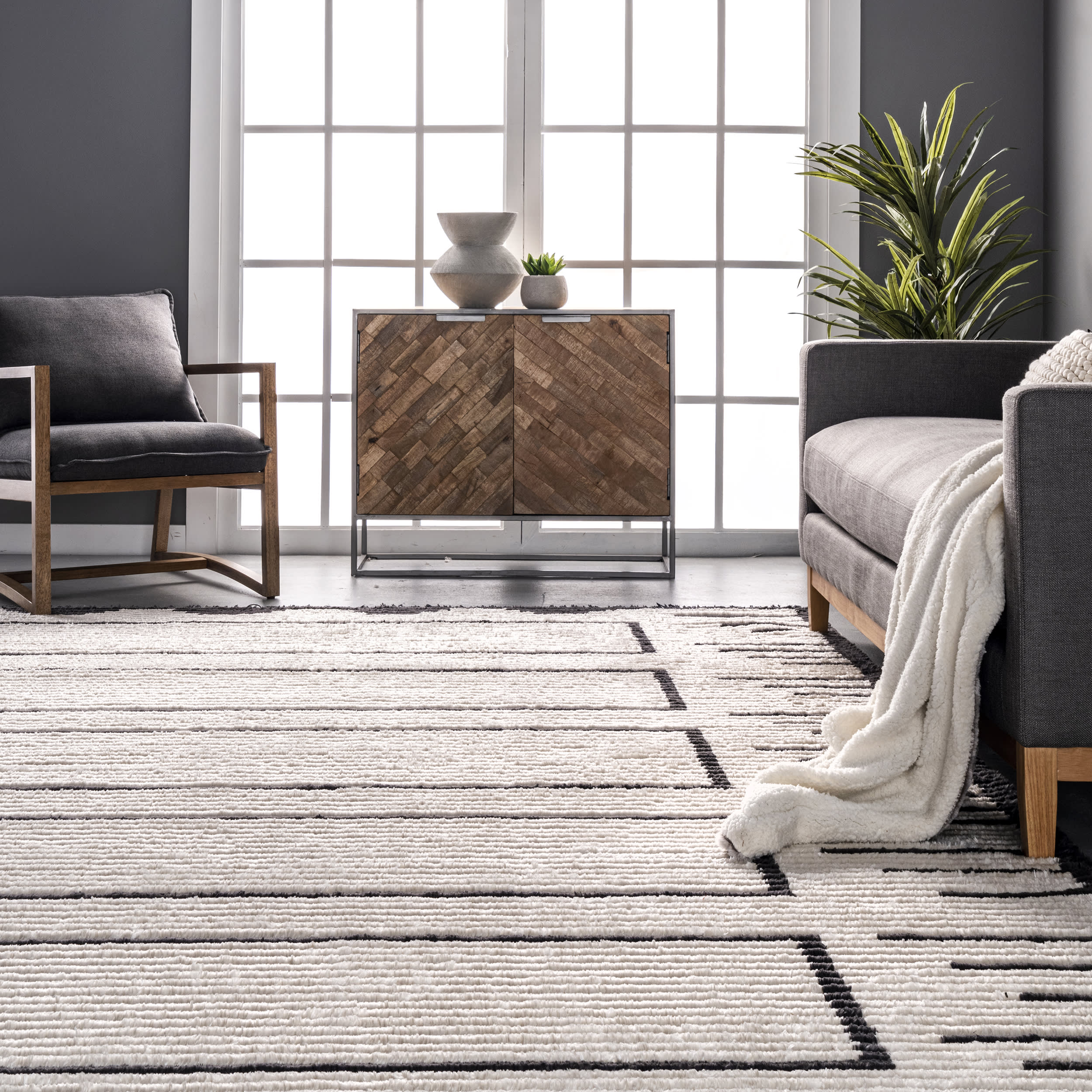 Bethanny Scrolling Panels Fringed Rug | Beige - Image 4