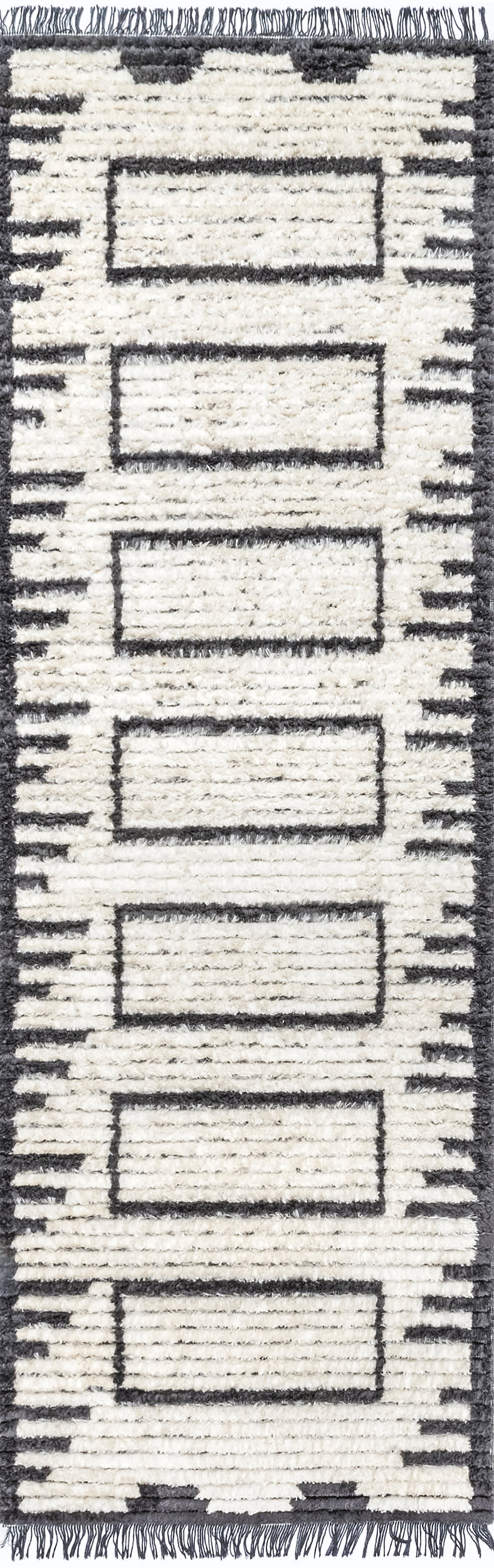Bethanny Scrolling Panels Fringed Rug | Beige