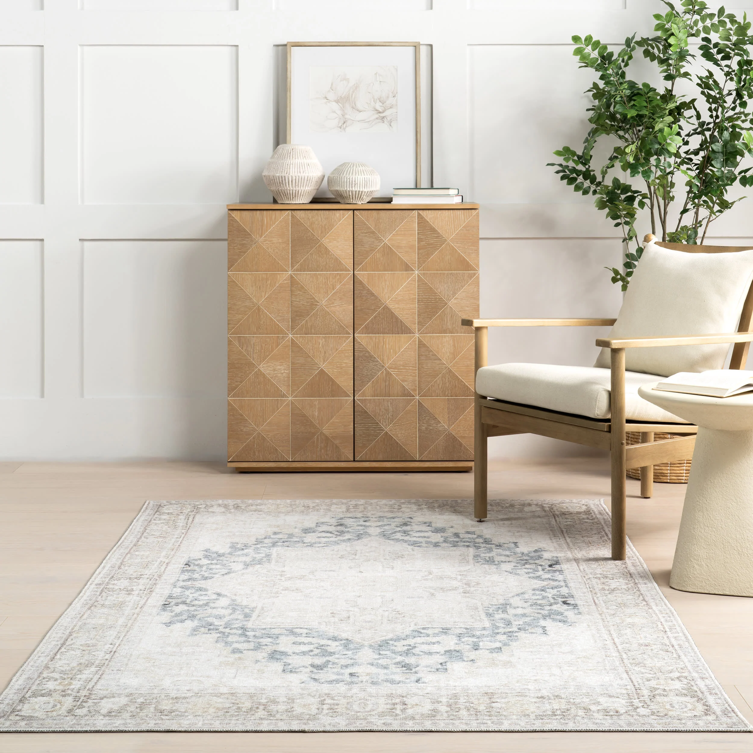 Bethany Medallion Washable Rug | Beige - Image 4