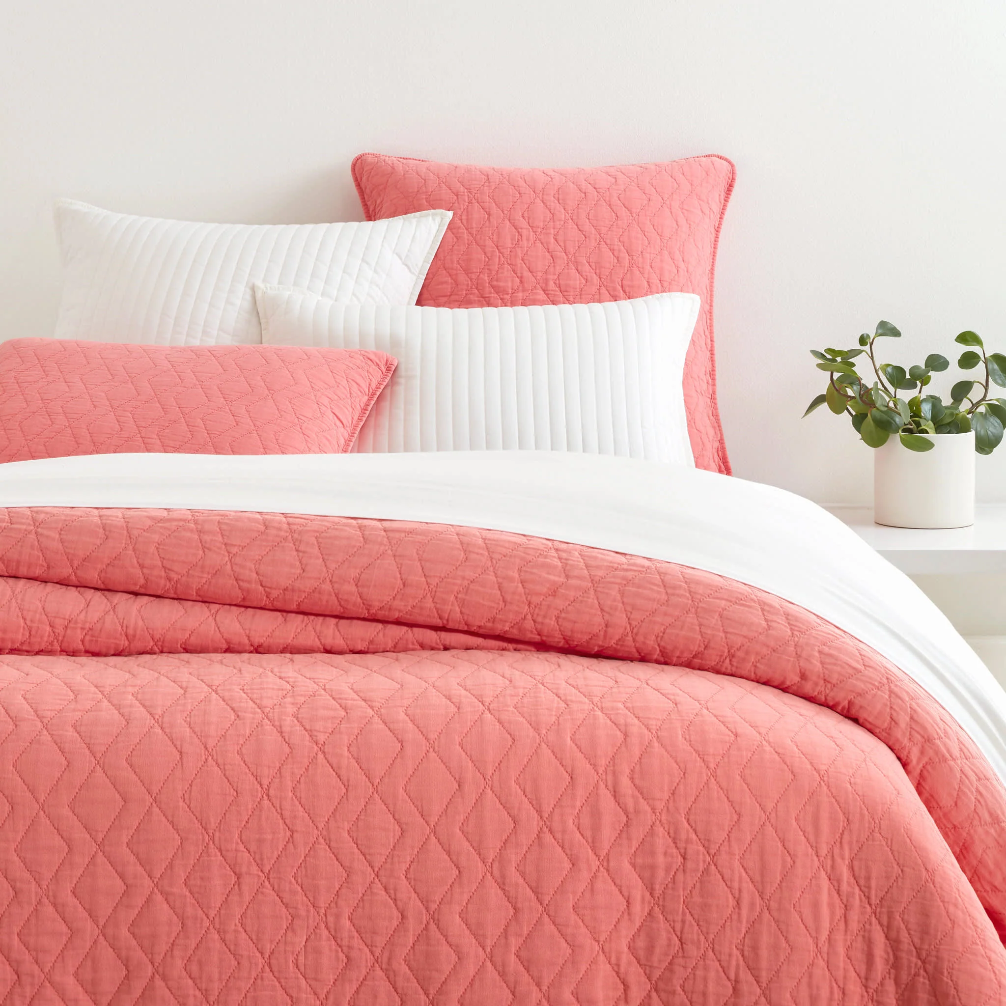 Birdie Quilted Coverlet | Coral