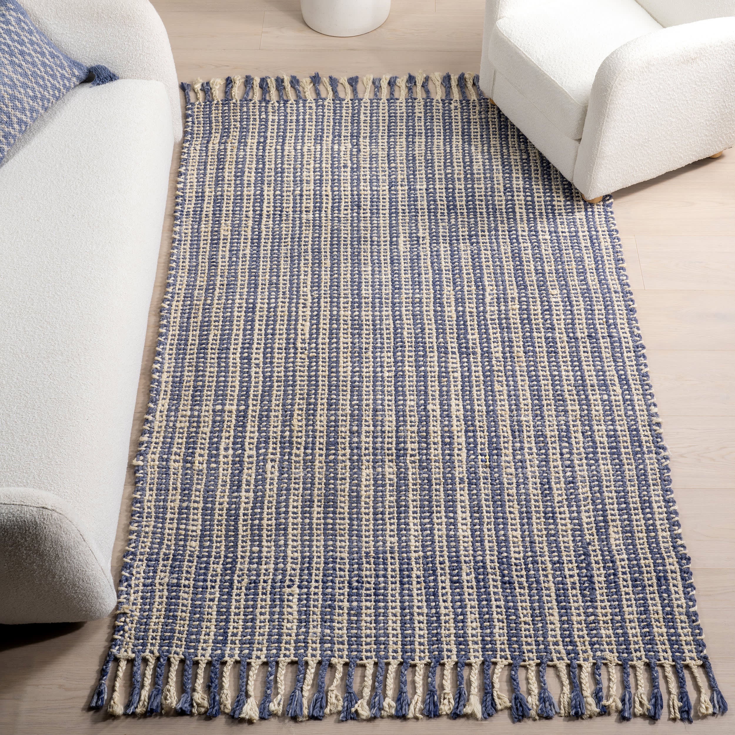 Birdie Rustic Braided Tassel Rug | Light Blue - Image 2