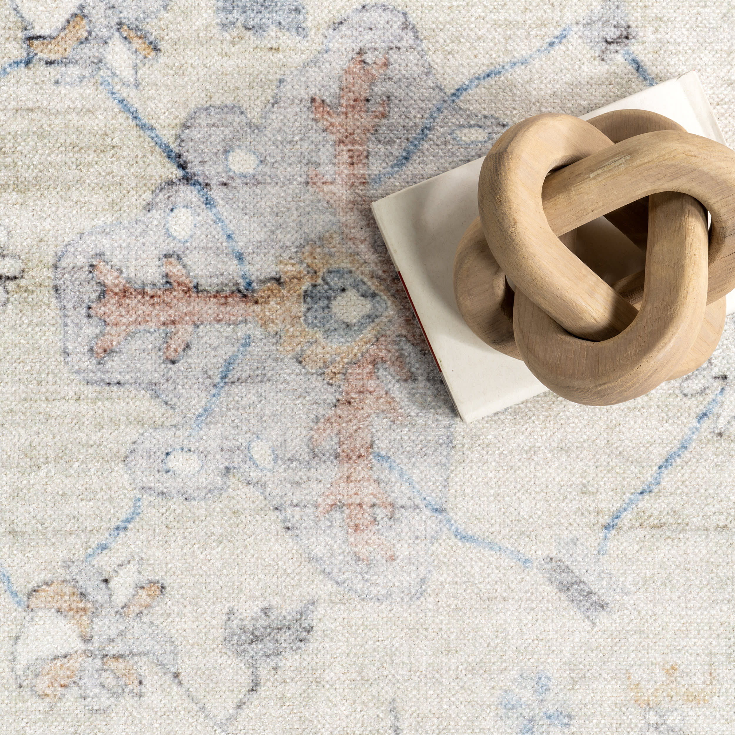 Blaire Vintage Floral Washable Rug | Light Blue - Image 7