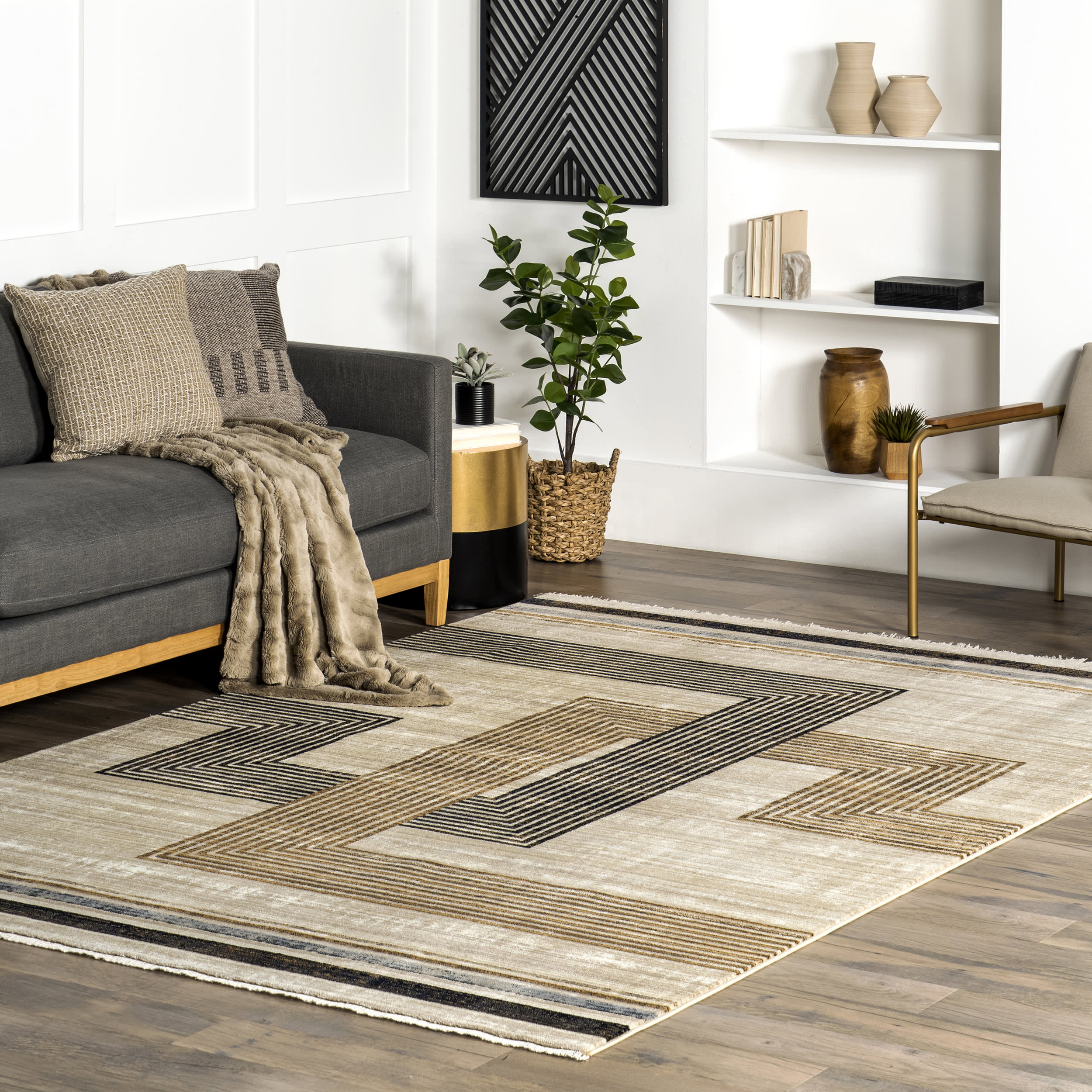 Bonita Modern Stripes Rug | Beige - Image 2
