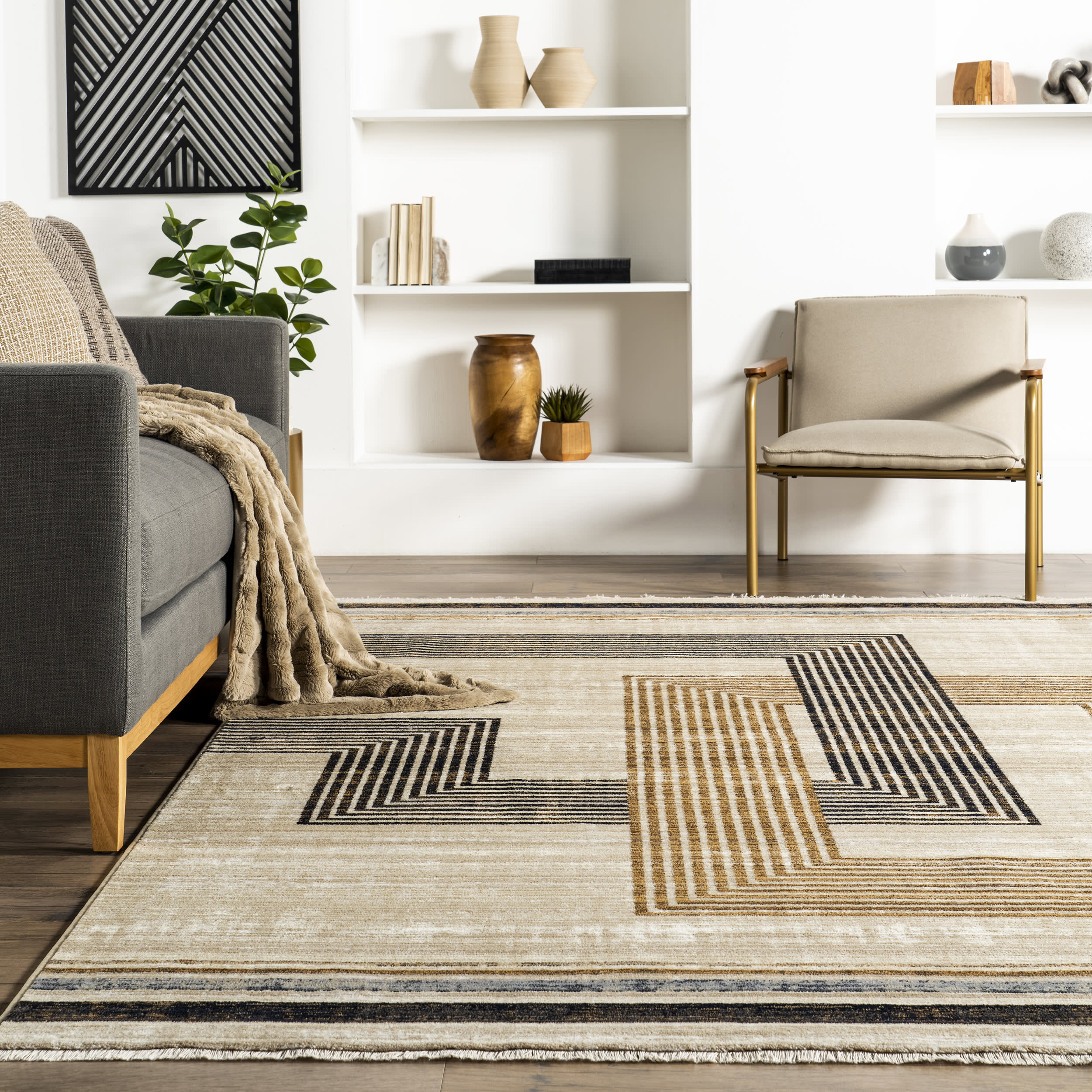 Bonita Modern Stripes Rug | Beige - Image 4