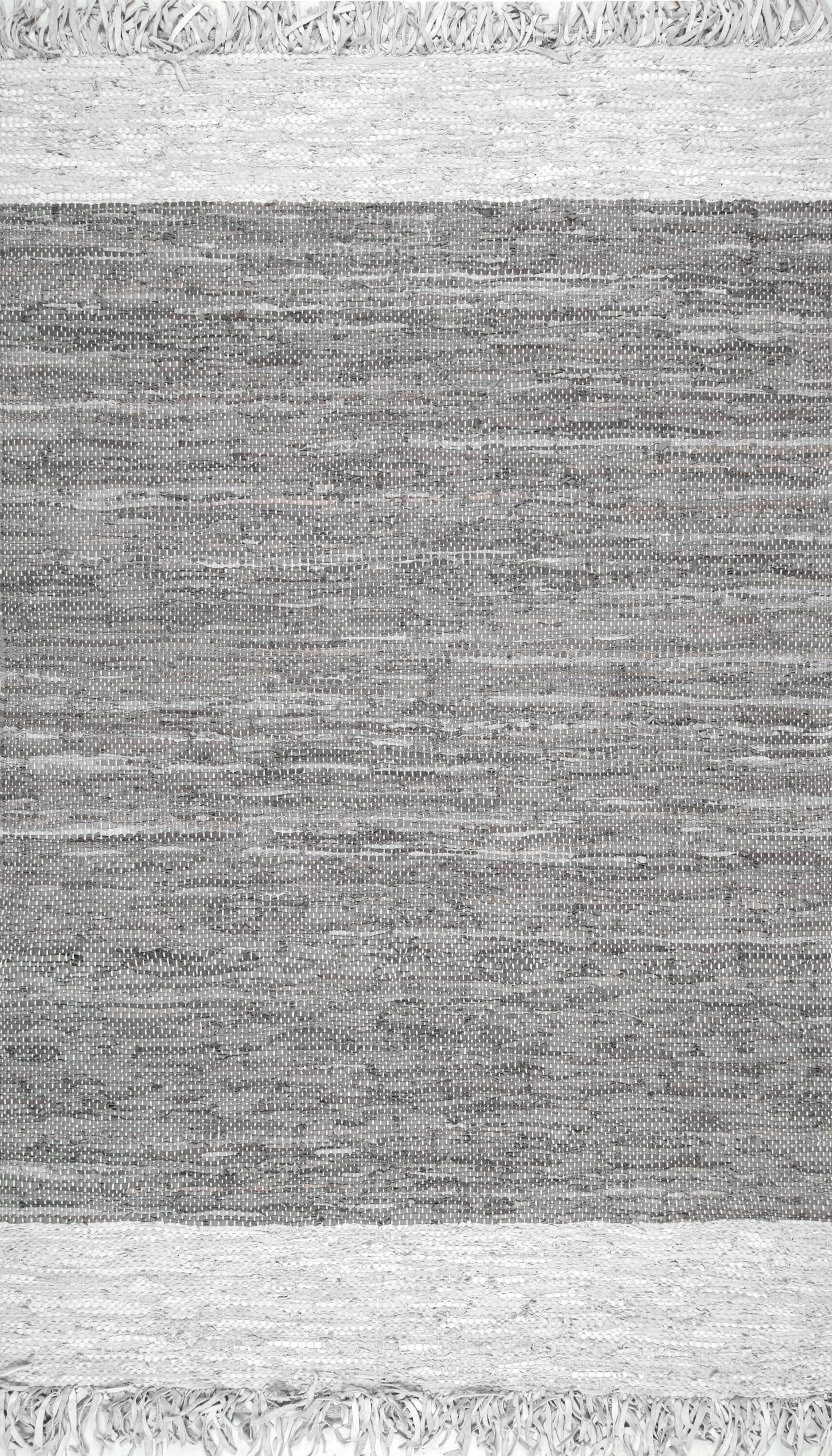 Bordered Leather Tassel Rug | Grey