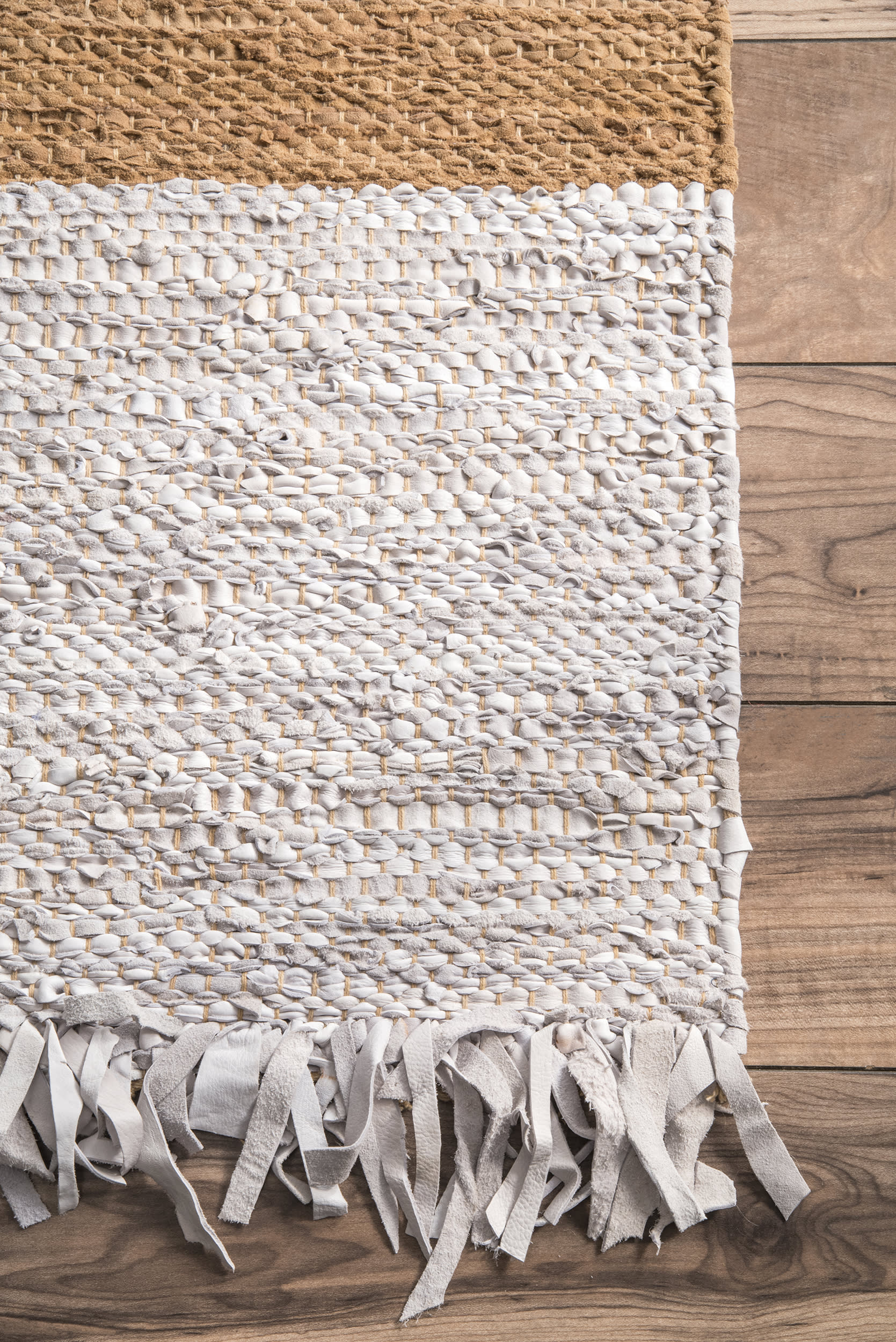 Bordered Leather Tassel Rug | Natural - Image 3
