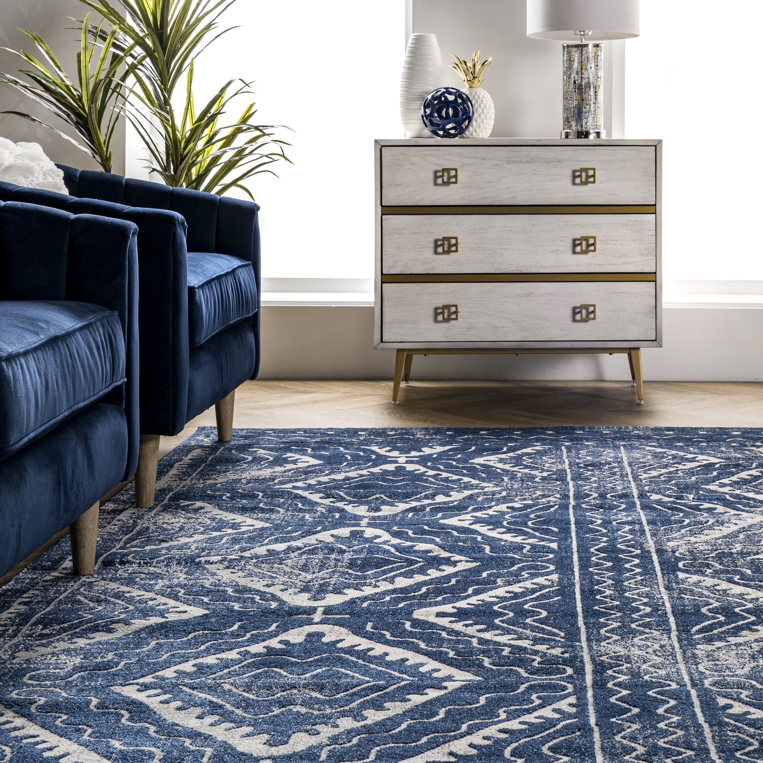 Bordered Trellis Rug | Blue - Image 4