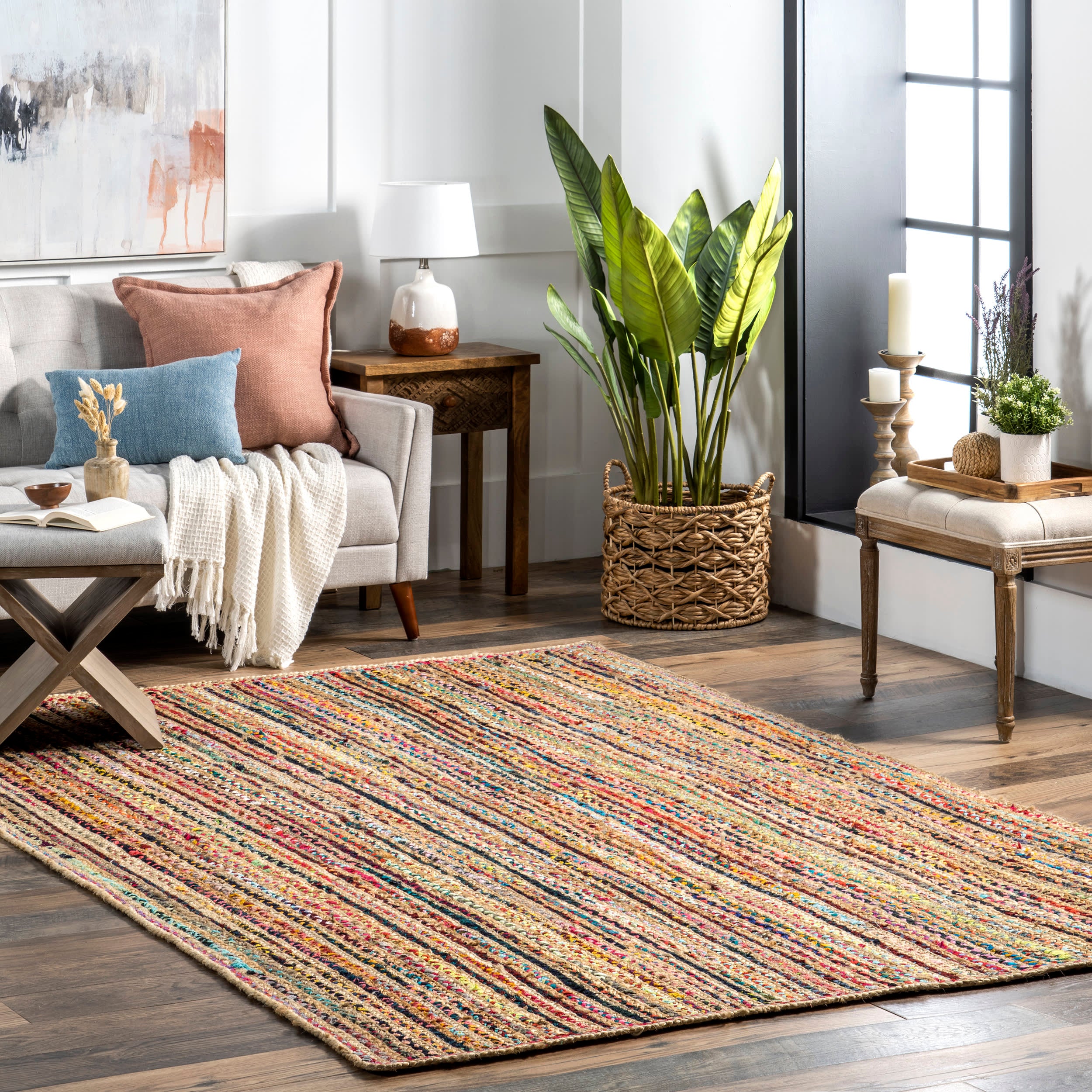 Braided Chindi Spectrum Jute Rug | Multicolor - Image 2