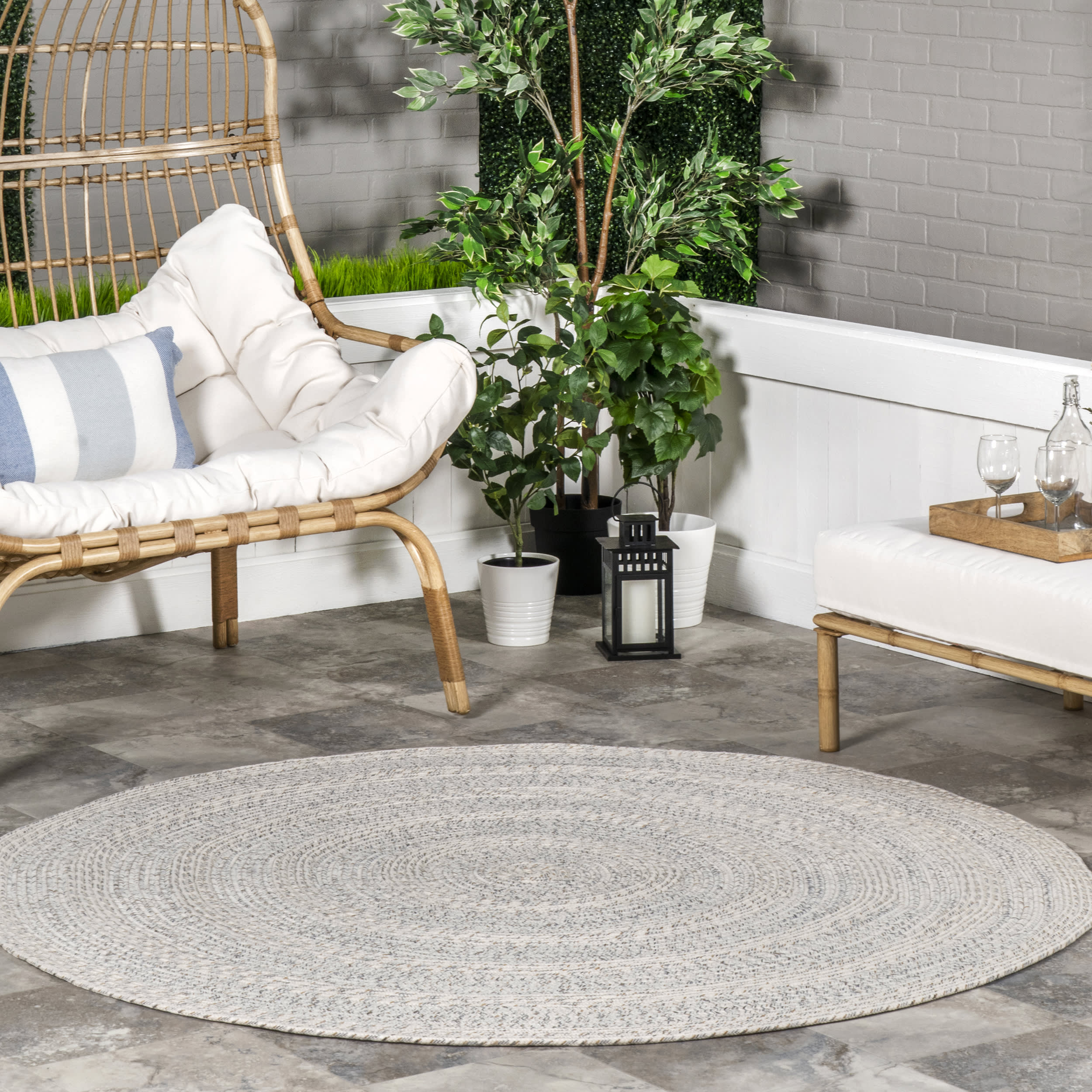 Braided Texture Indoor/Outdoor Rug | Ivory - Image 2