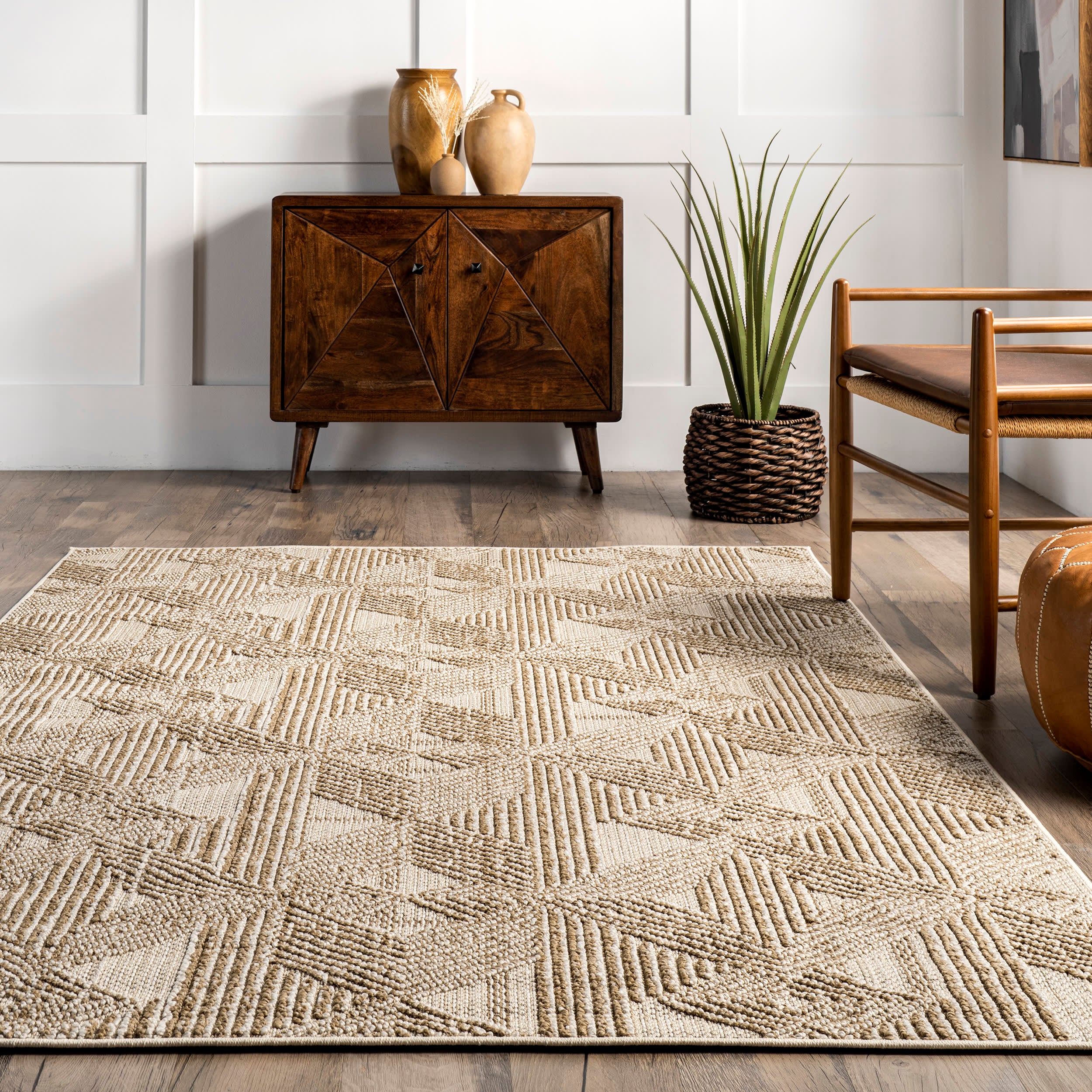 Brandy Diamond Striped Rug | Beige - Image 4