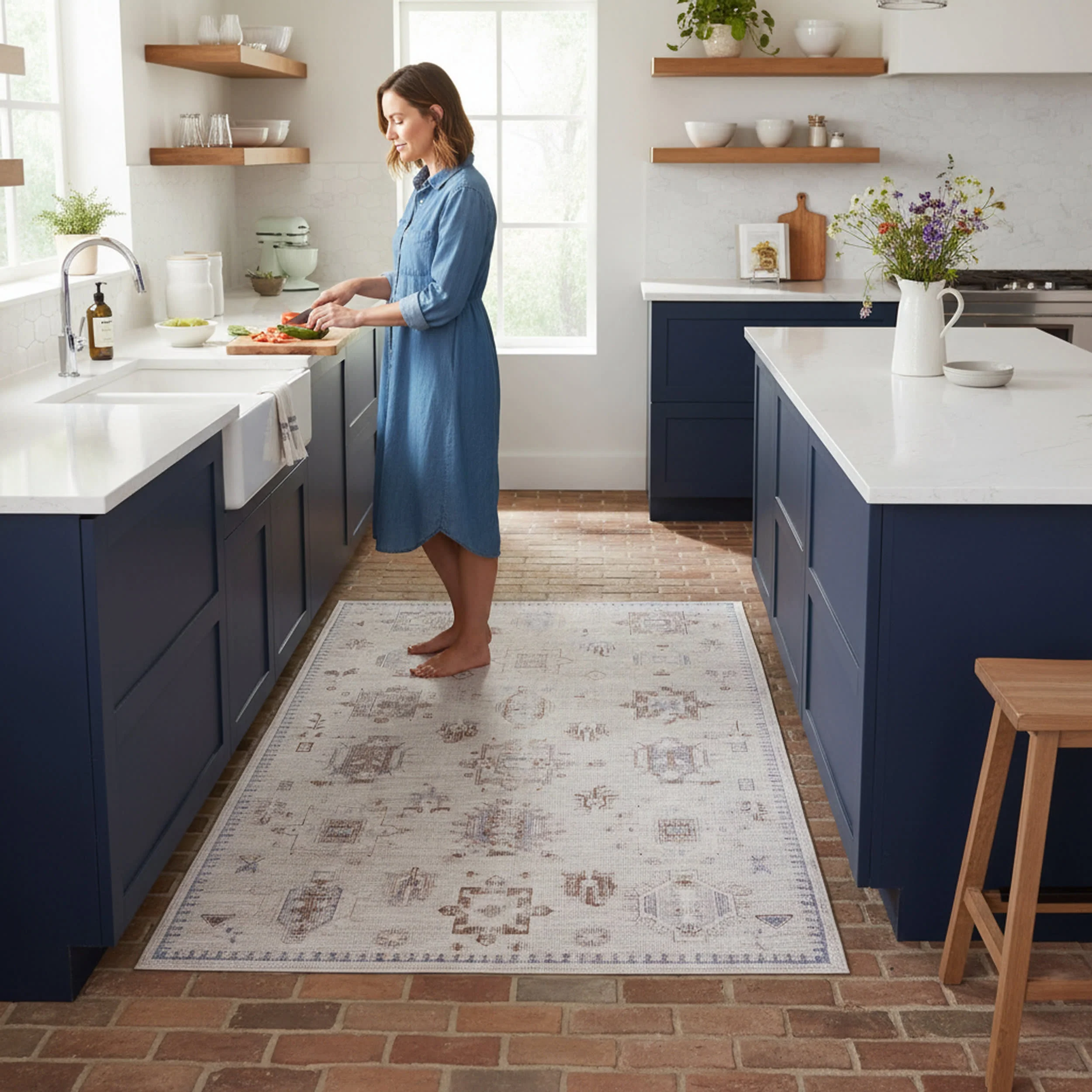 Brenda Hazy Heraldry Spill Proof Washable Rug | Beige - Image 8