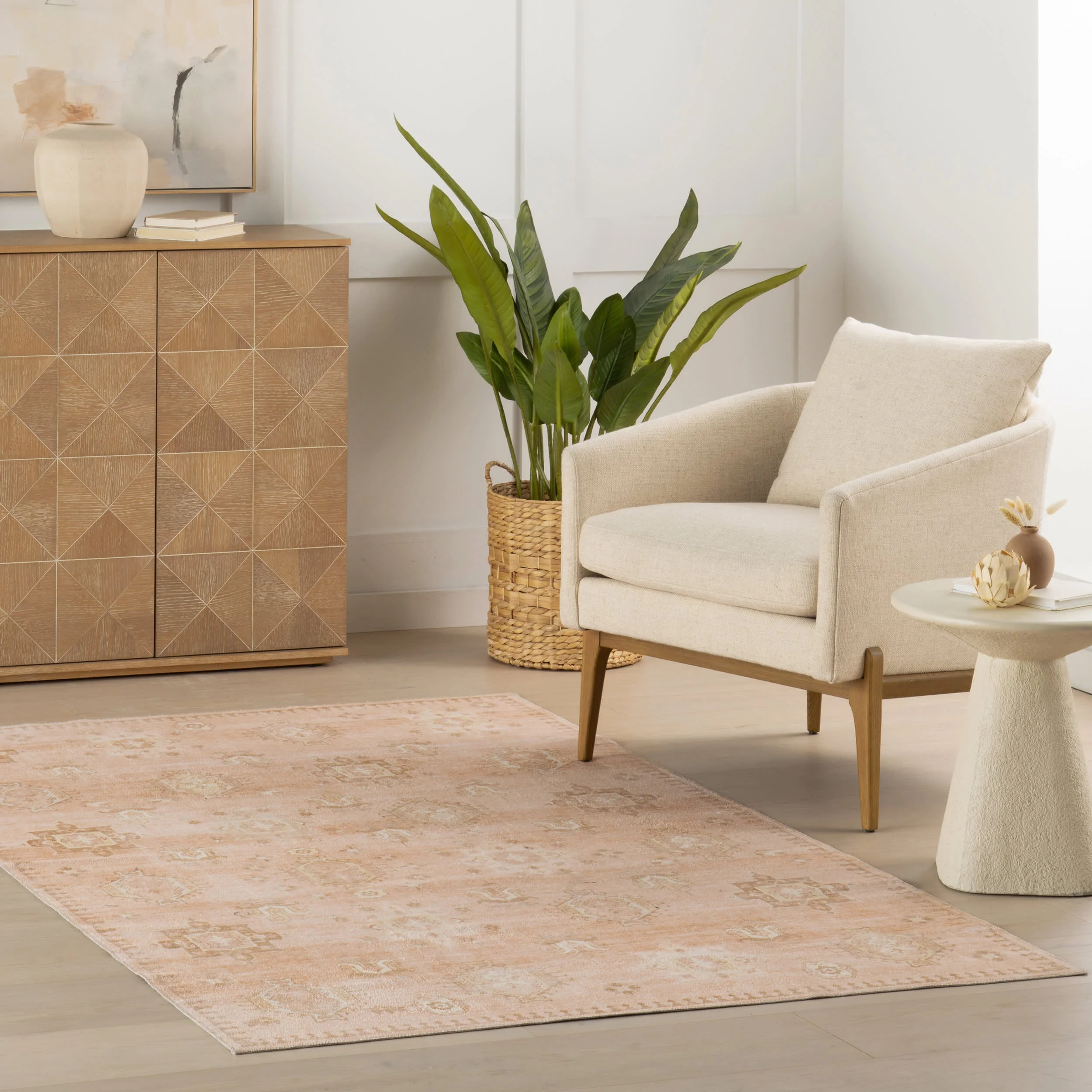 Brenda Hazy Heraldry Spill Proof Washable Rug | Peach - Image 2