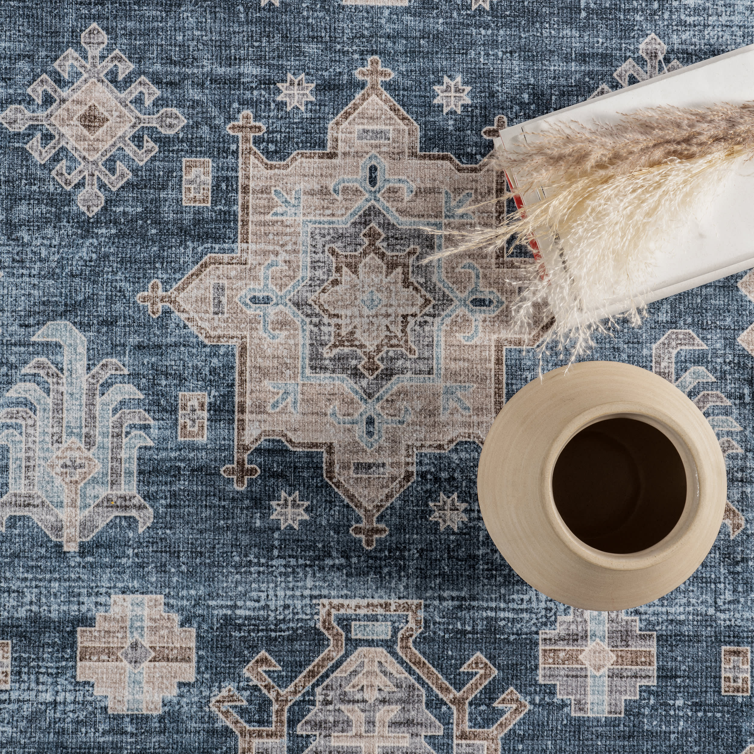 Brenda Hazy Heraldry Washable Rug | Blue - Image 7