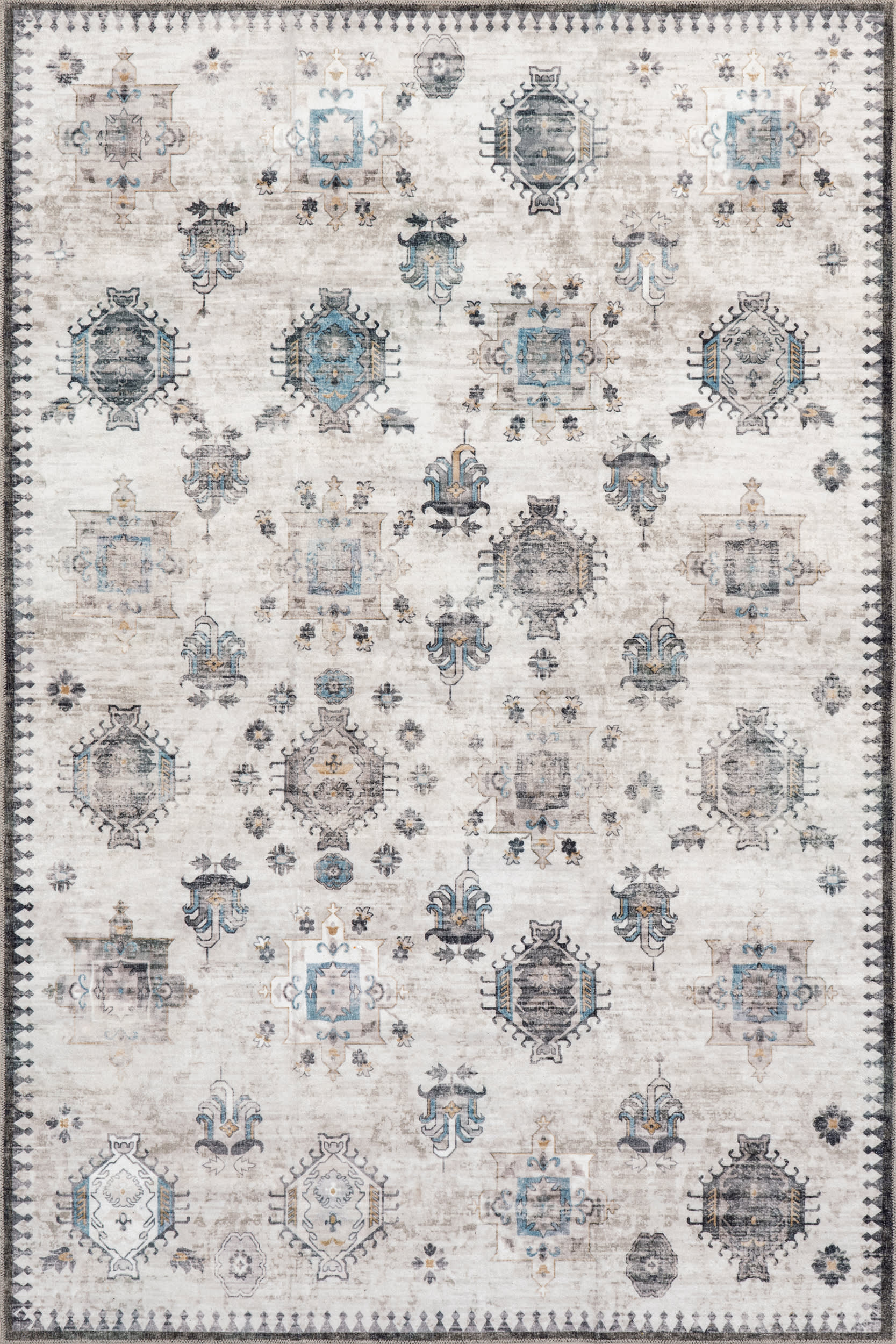 Brenda Hazy Heraldry Washable Rug | Ivory