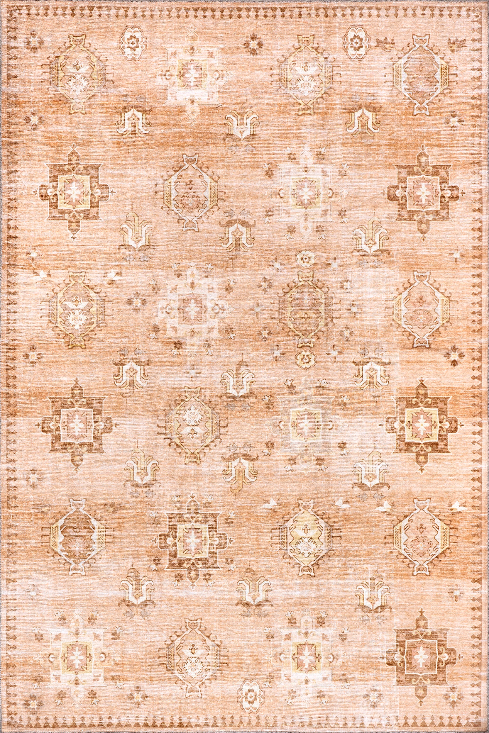 Brenda Hazy Heraldry Washable Rug | Peach