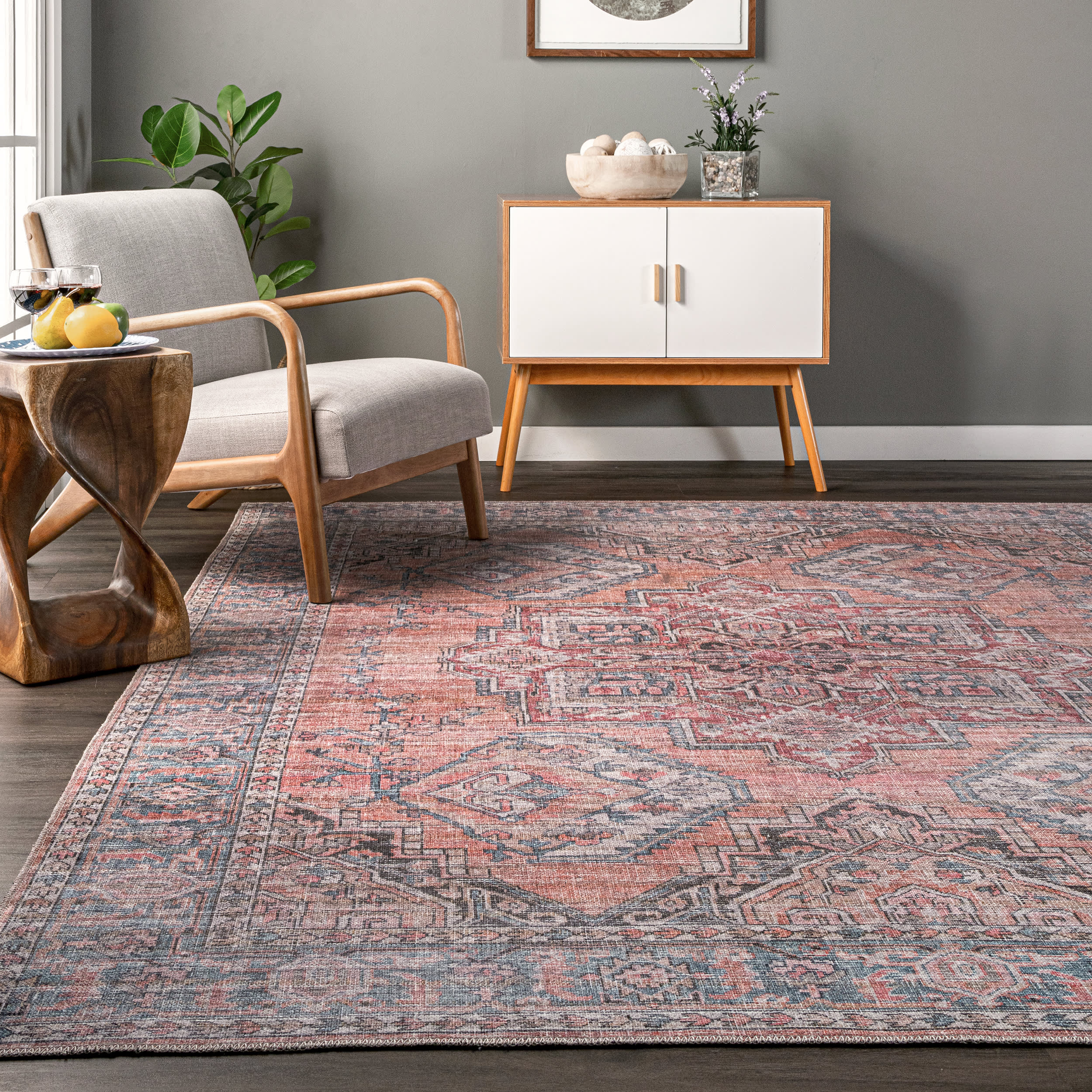 Bri Faded Washable Rug | Rust - Image 4