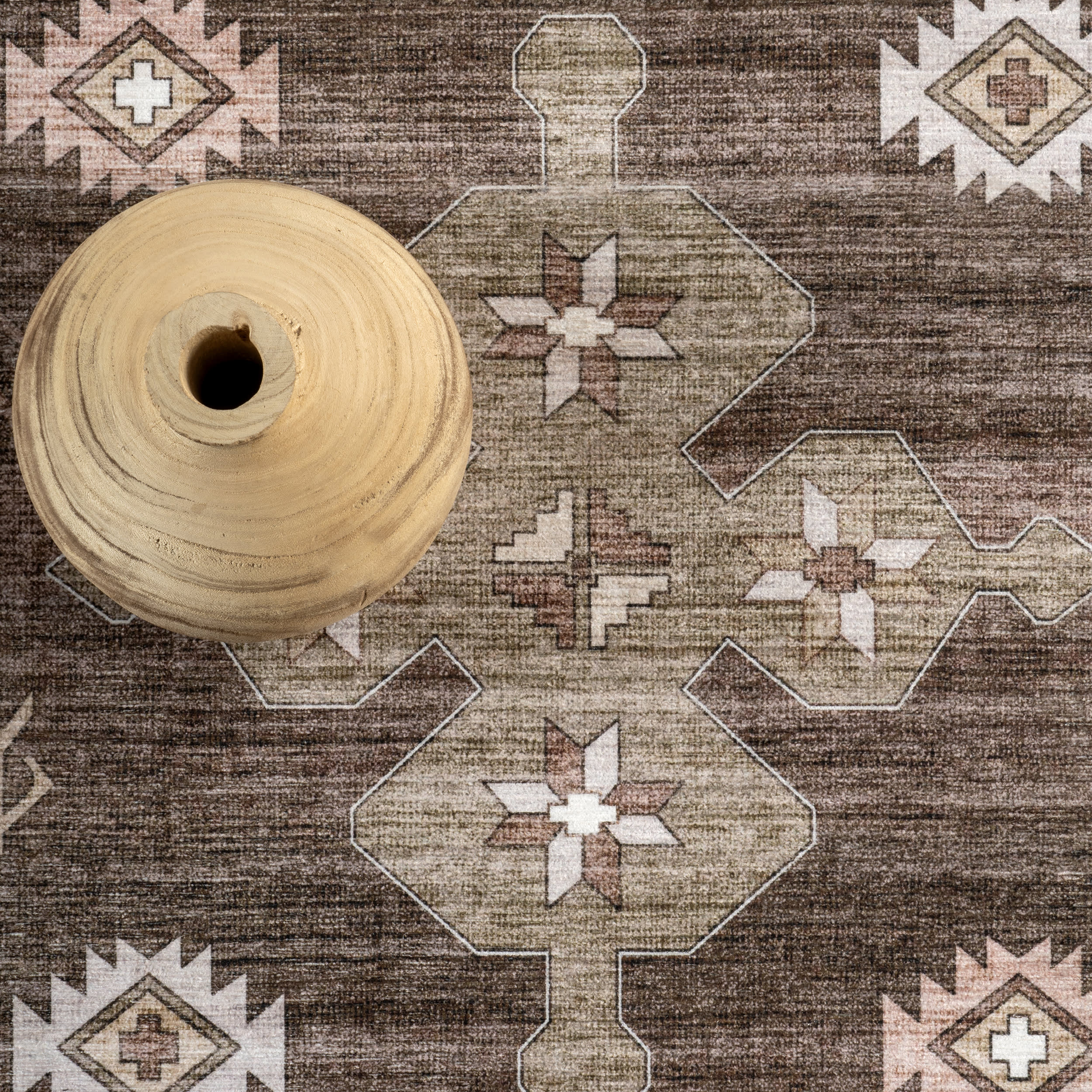 Briar Geometric Spill Proof Washable Rug | Dark Brown - Image 8