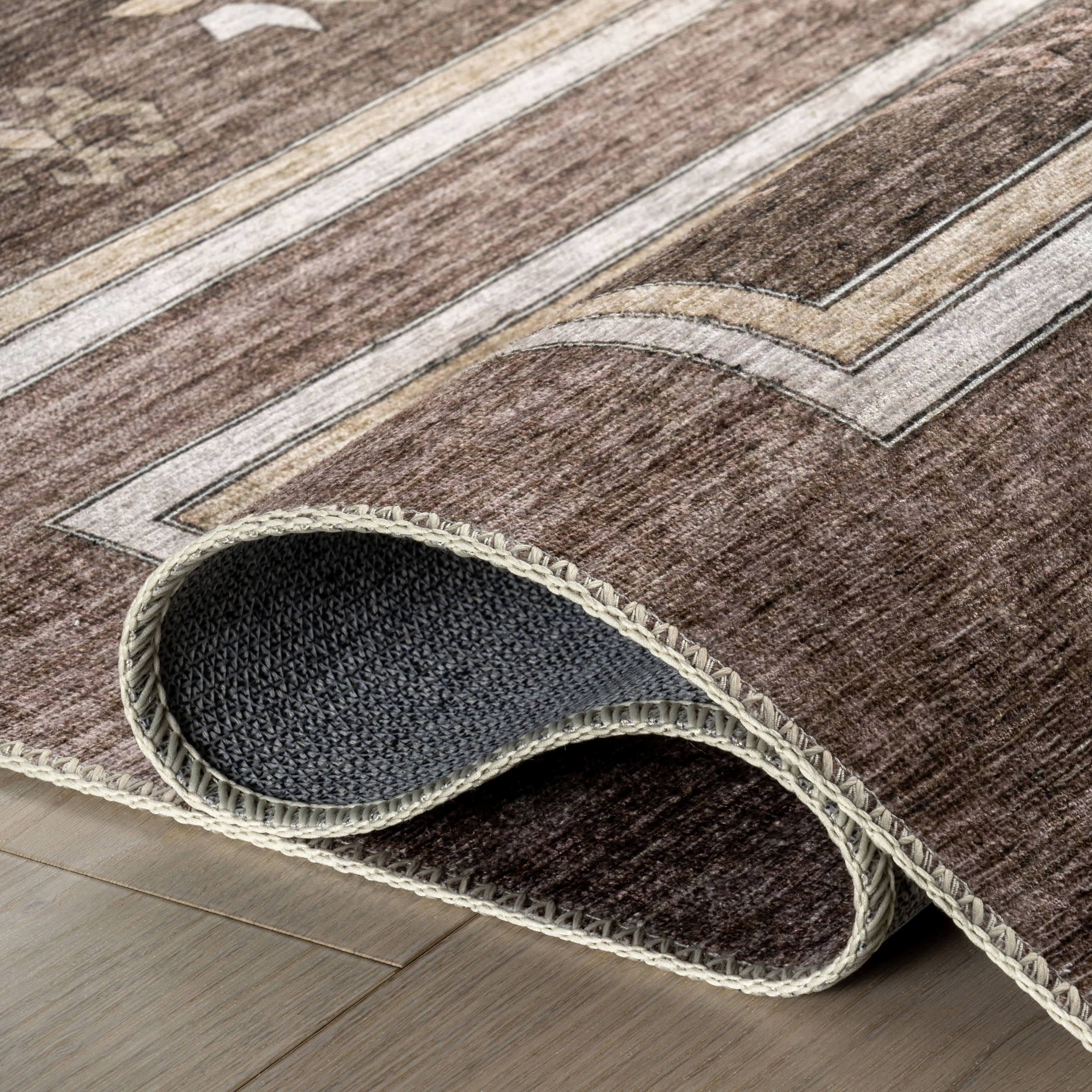 Briar Geometric Spill Proof Washable Rug | Dark Brown - Image 9