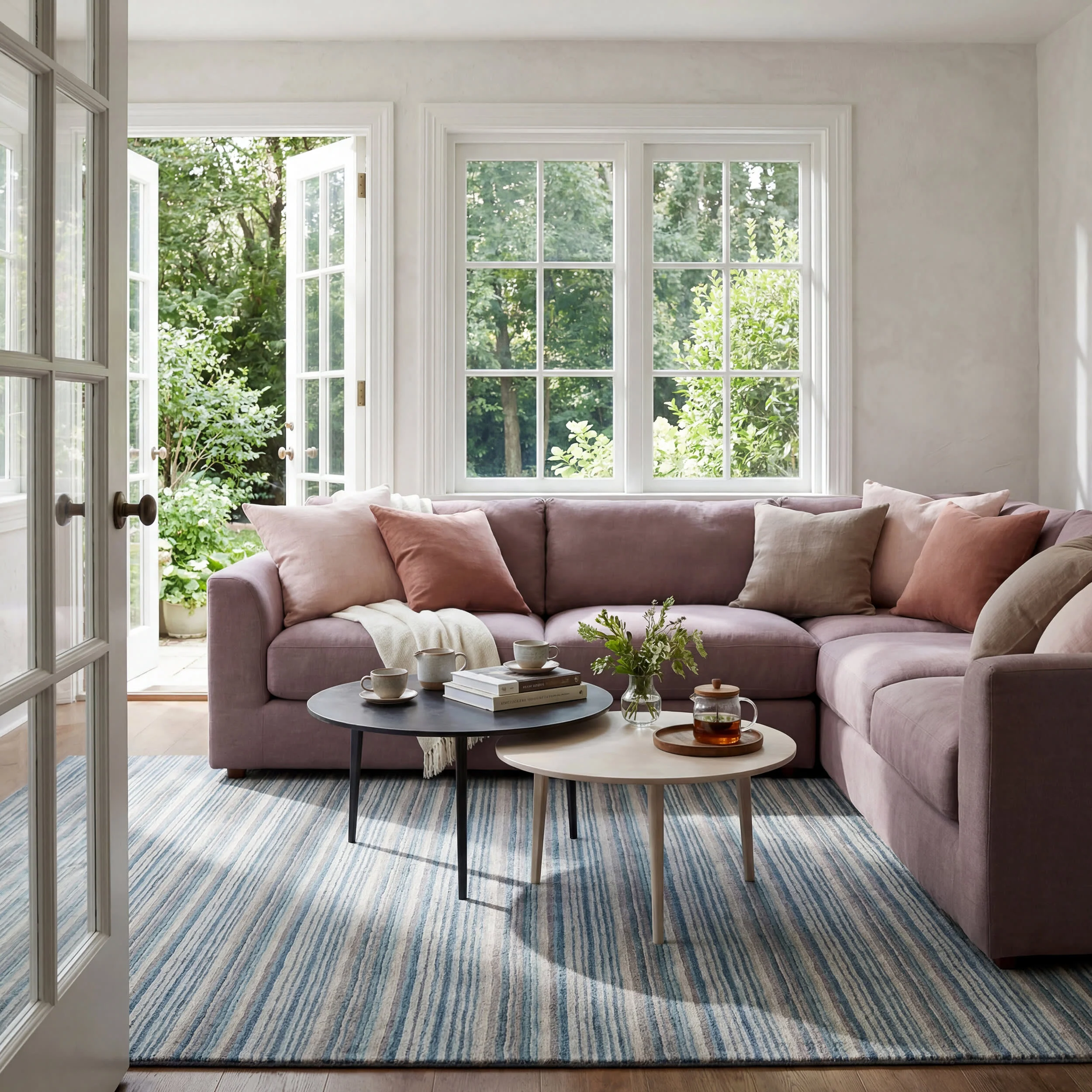 Brindle Stripe Hand Loom Knotted Wool Rug | Blue - Image 2