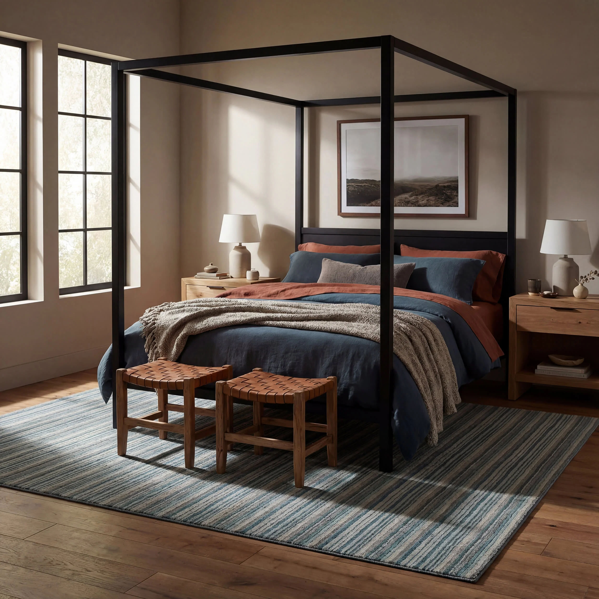 Brindle Stripe Hand Loom Knotted Wool Rug | Blue - Image 3