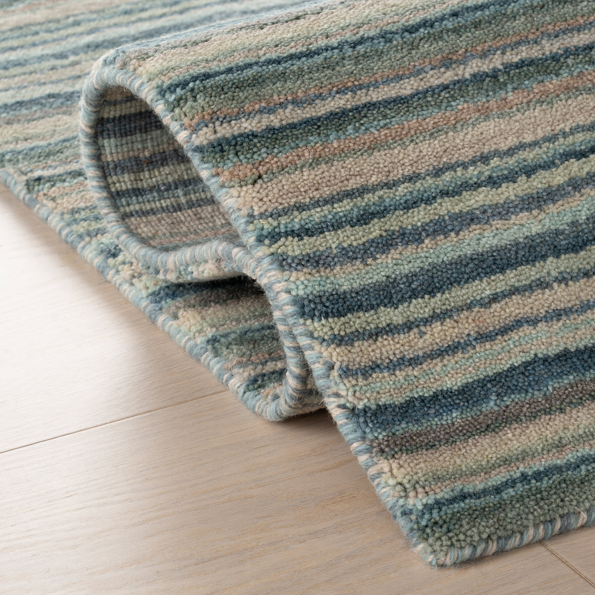 Brindle Stripe Hand Loom Knotted Wool Rug | Blue - Image 5