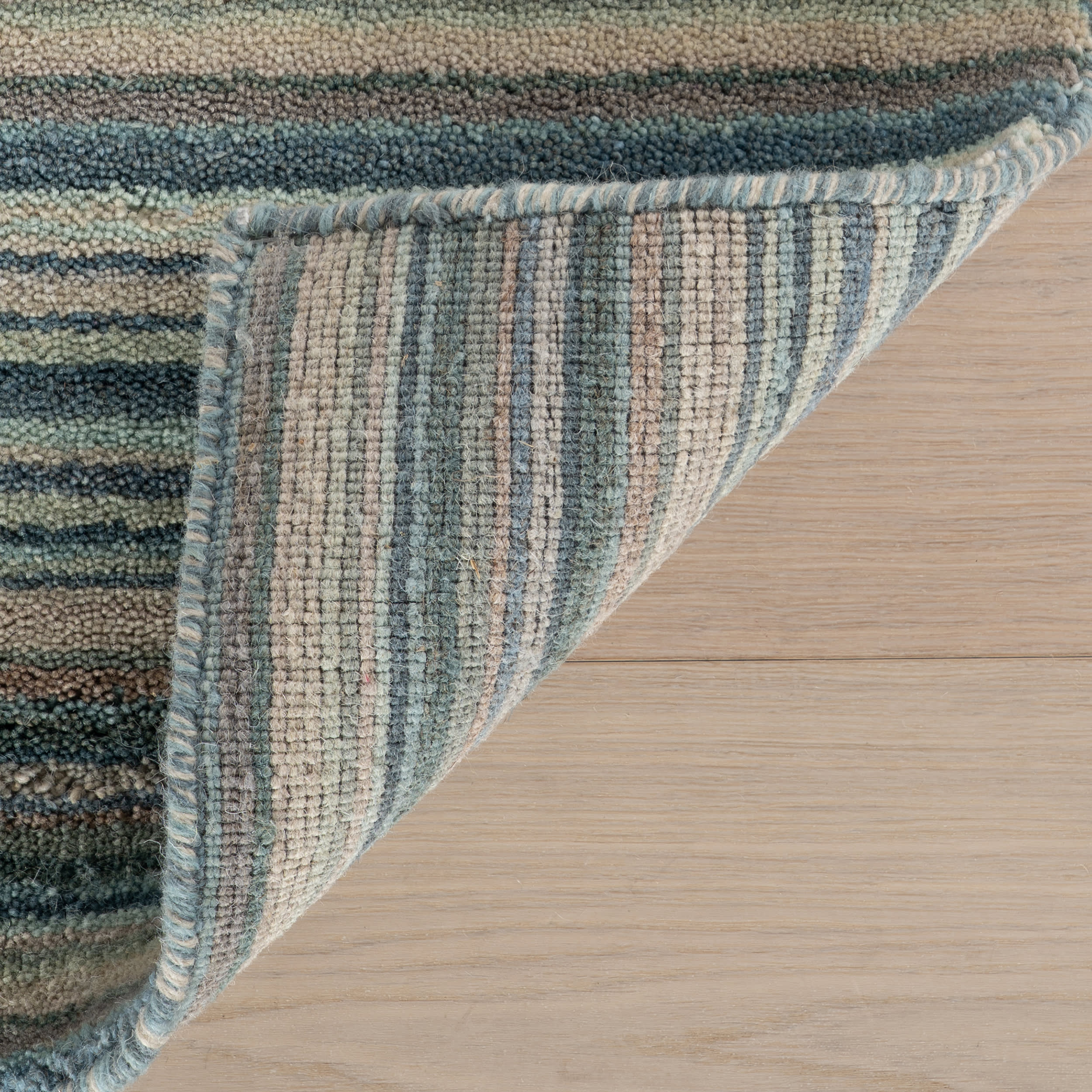 Brindle Stripe Hand Loom Knotted Wool Rug | Blue - Image 9