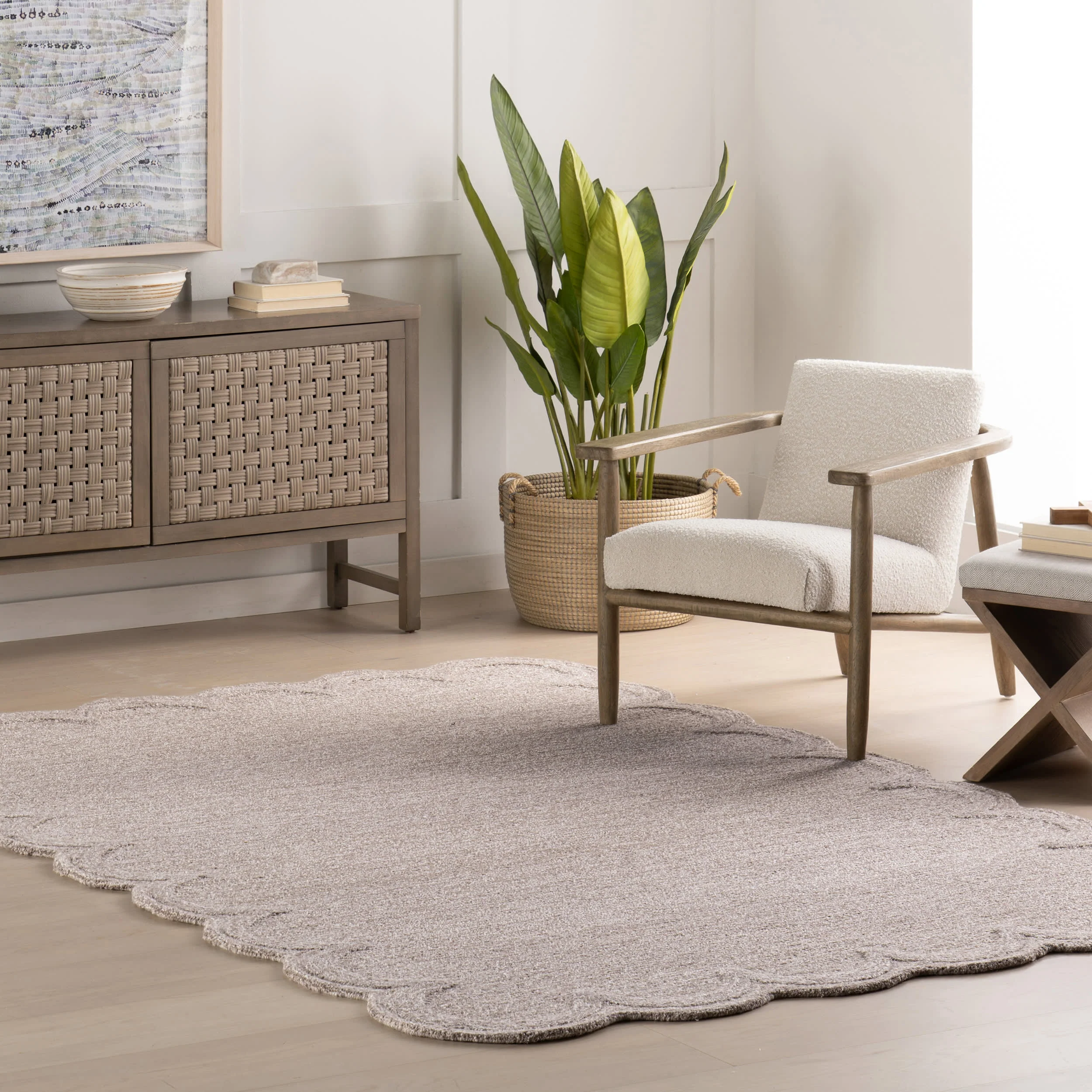 Broaun Solid Bordered Rug | Mauve - Image 2