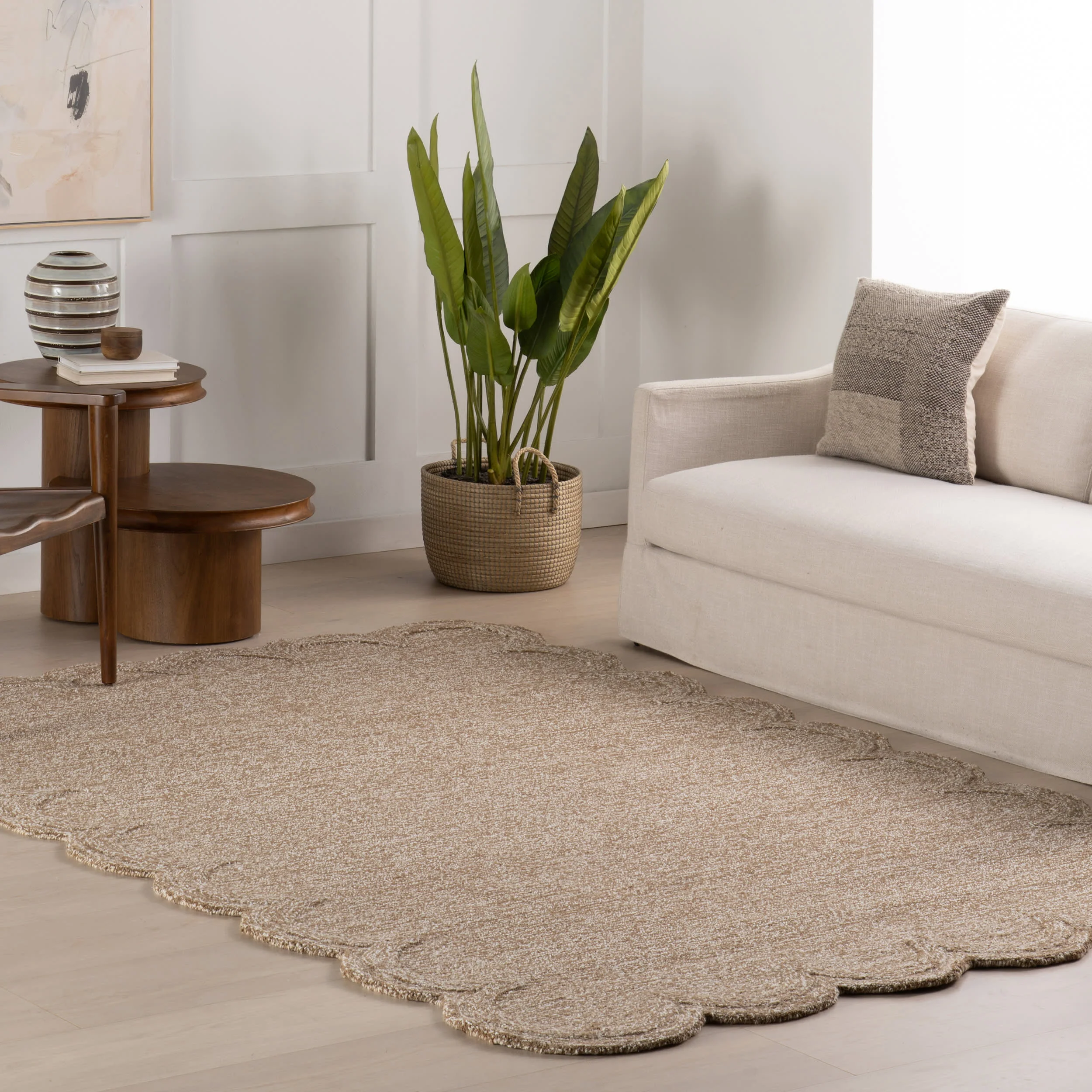 Broaun Solid Bordered Rug | Tan - Image 2
