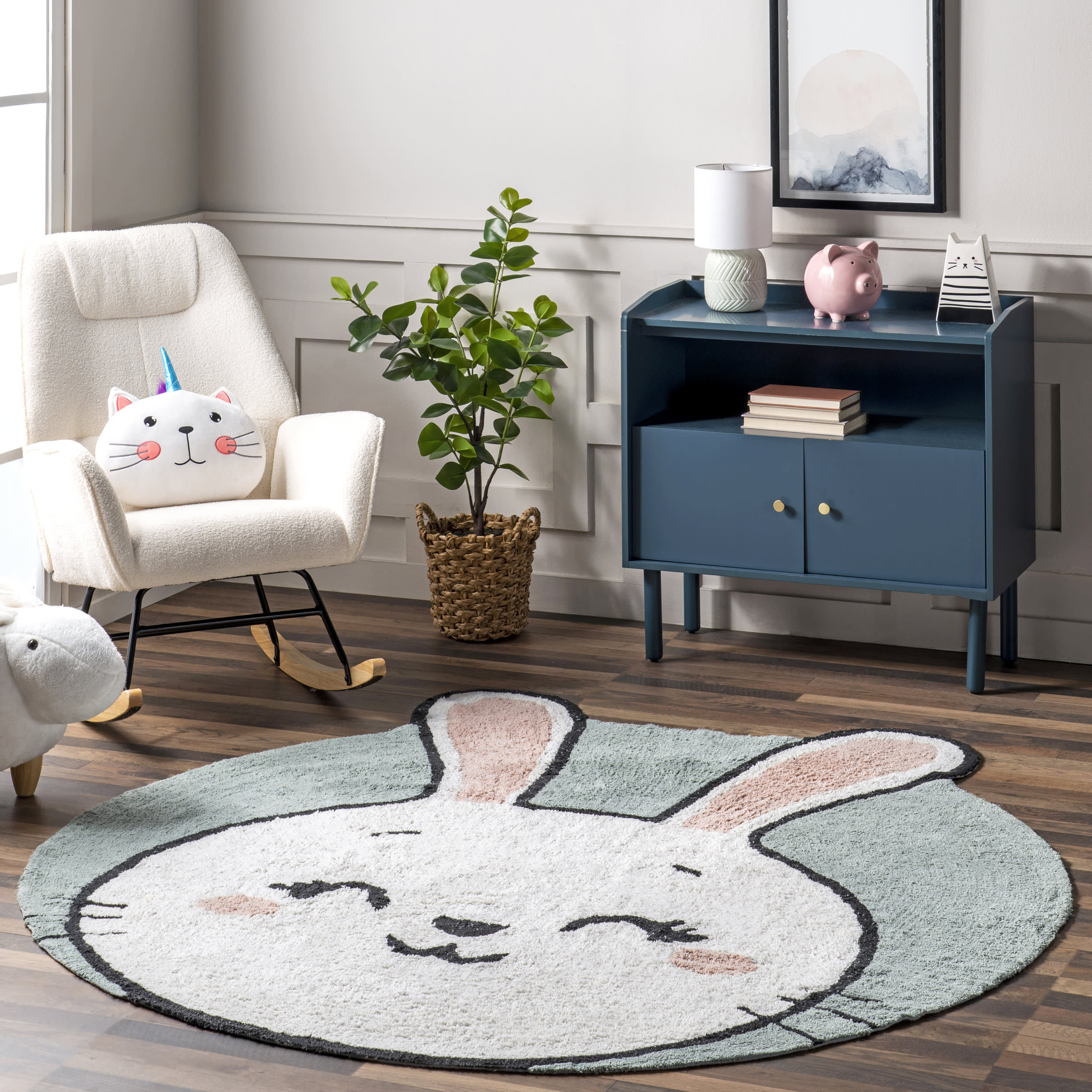 Bunny Nursery Washable Rug | Grey - Image 2