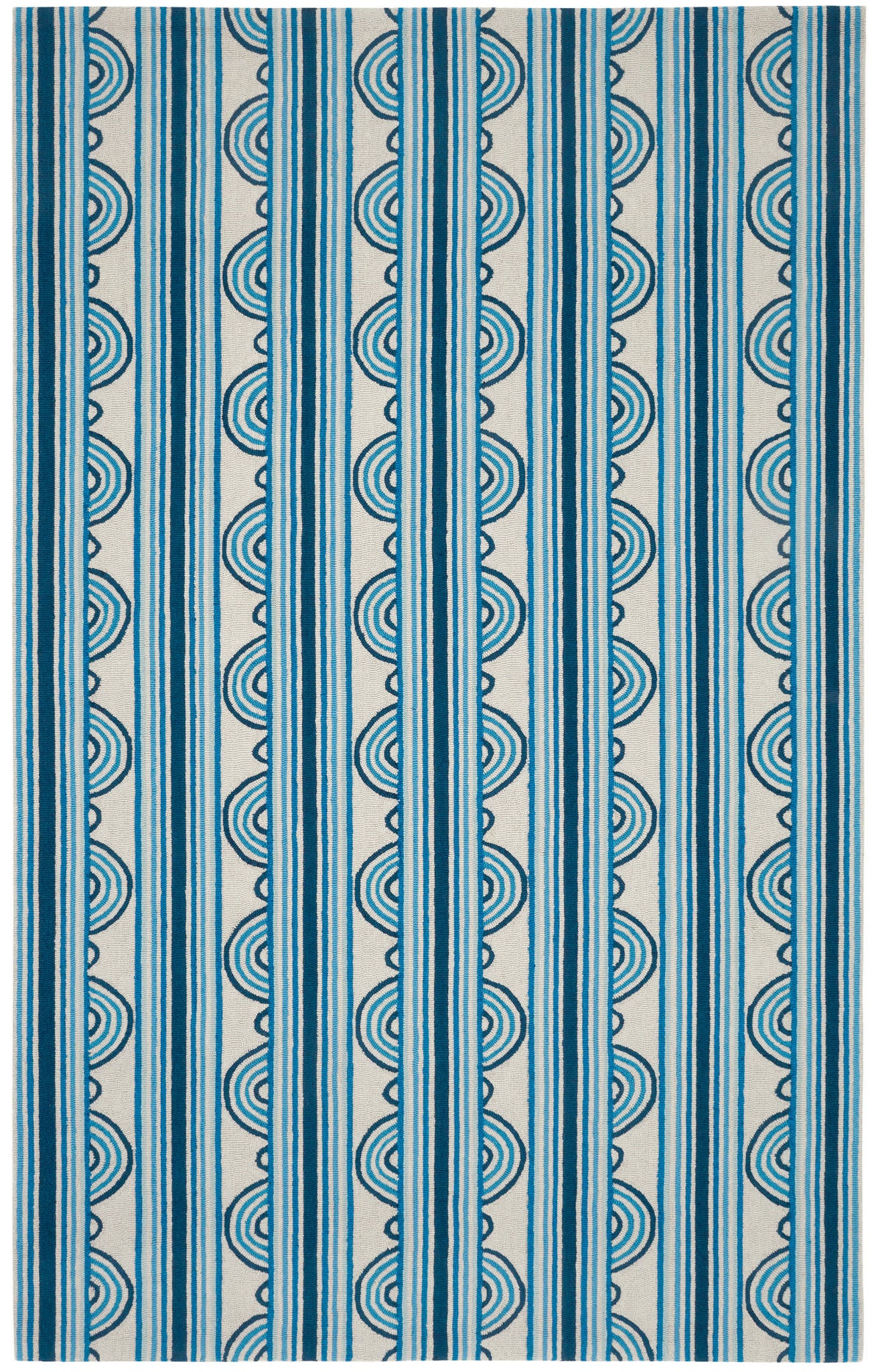 Button Hand Micro Hooked Wool Rug | Blue