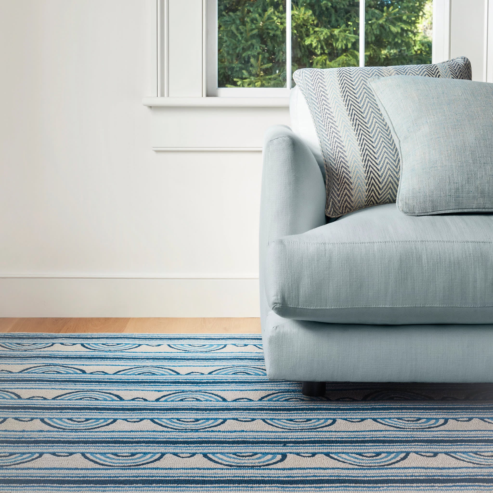Button Hand Micro Hooked Wool Rug | Blue - Image 4
