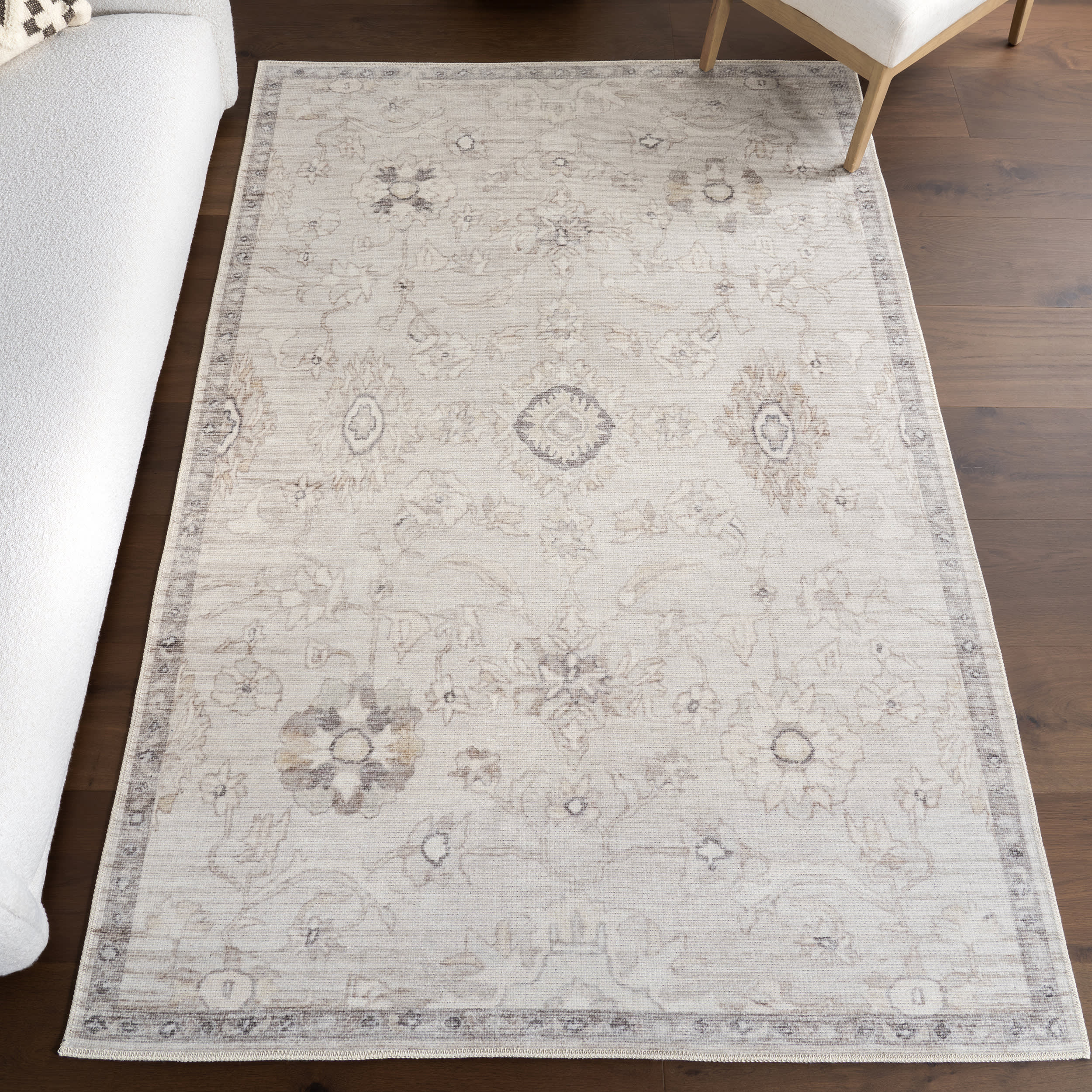 Cadence Floral Washable Rug | Taupe - Image 2