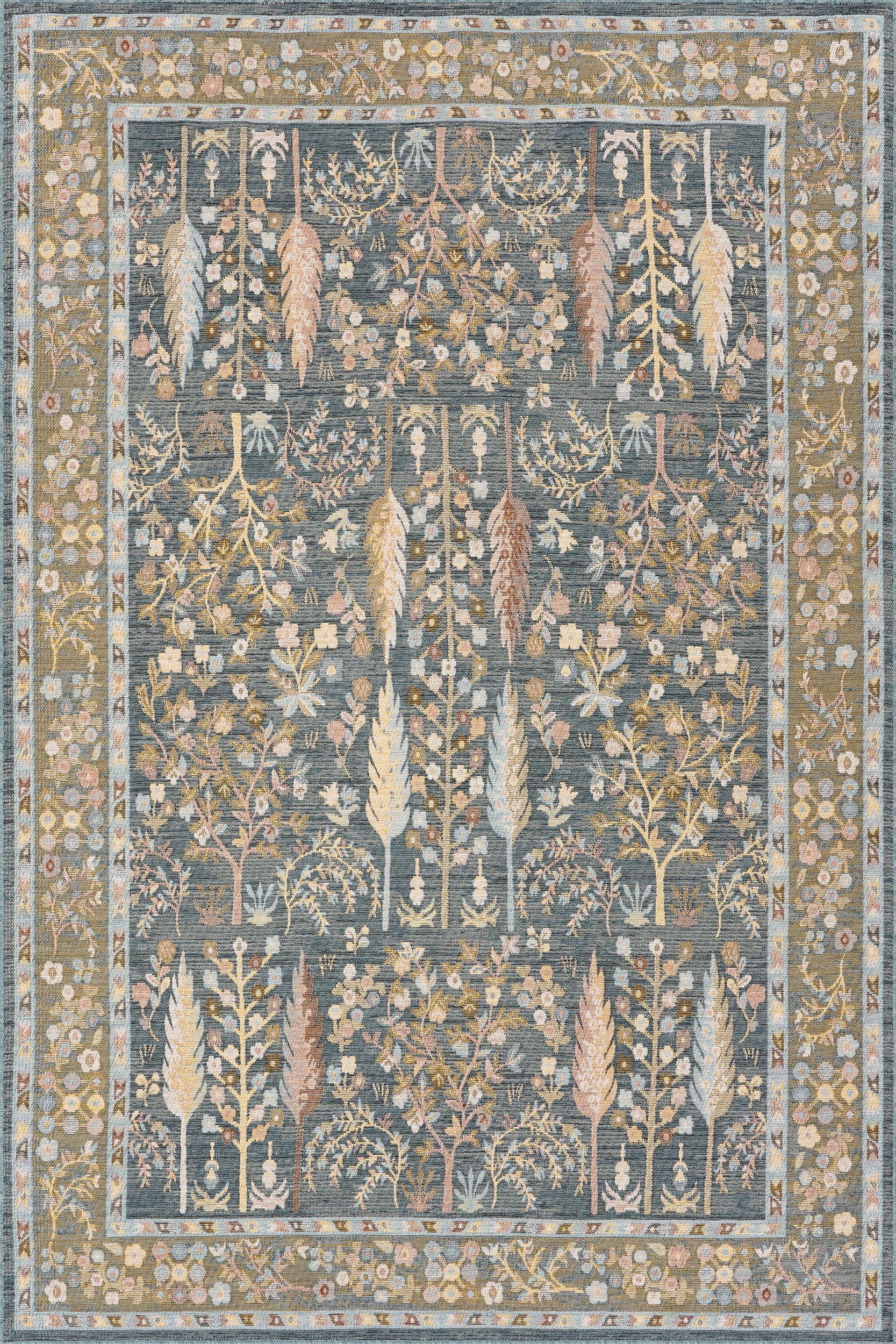 Caeslyn Traditional Floral Indoor/Outdoor Rug | Blue