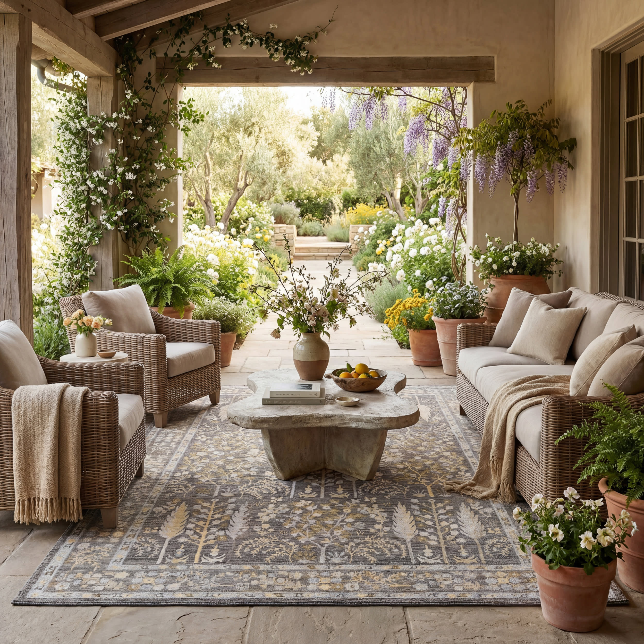 Caeslyn Traditional Floral Indoor/Outdoor Rug | Grey - Image 2