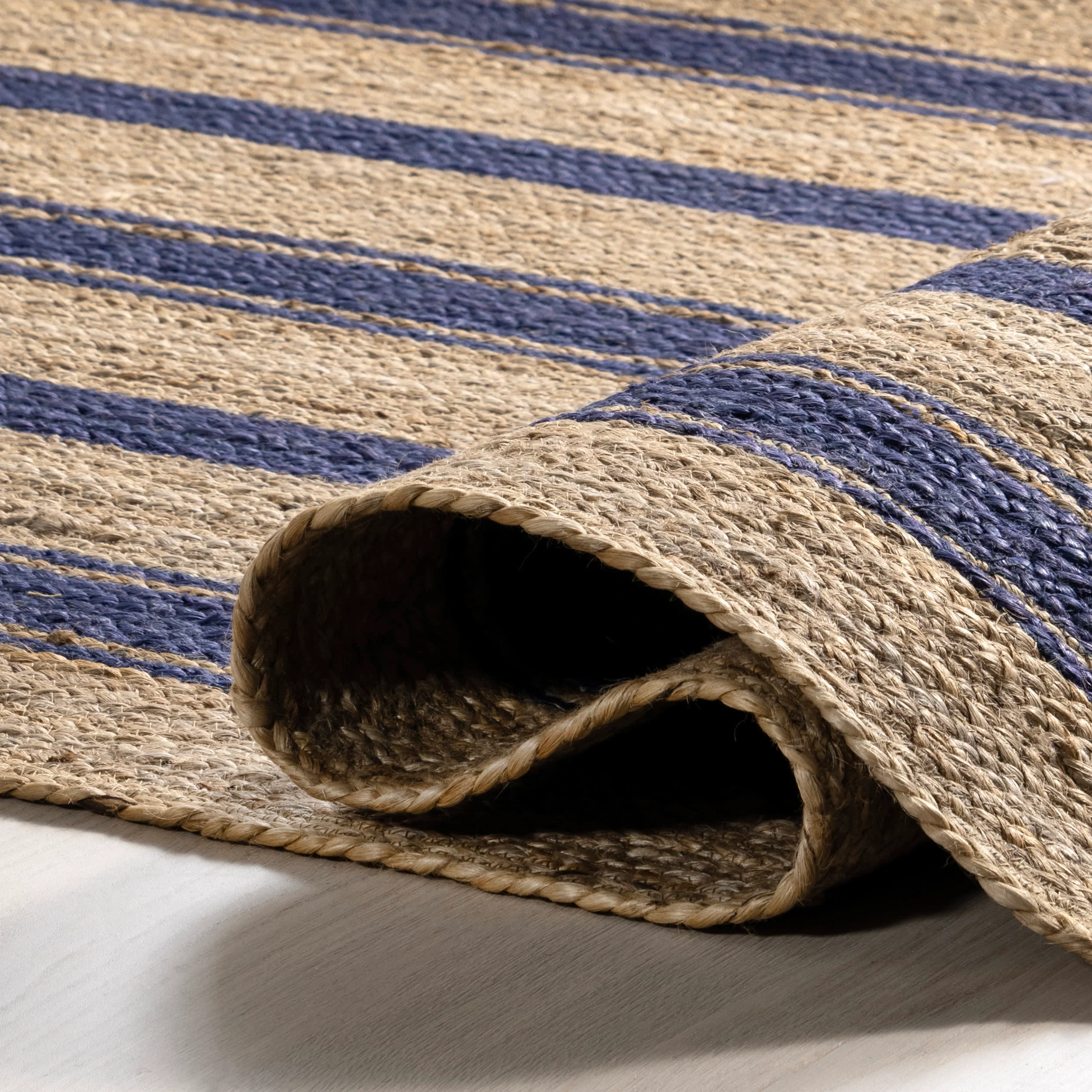 Calathea Striped Jute Rug | Royal Blue - Image 6