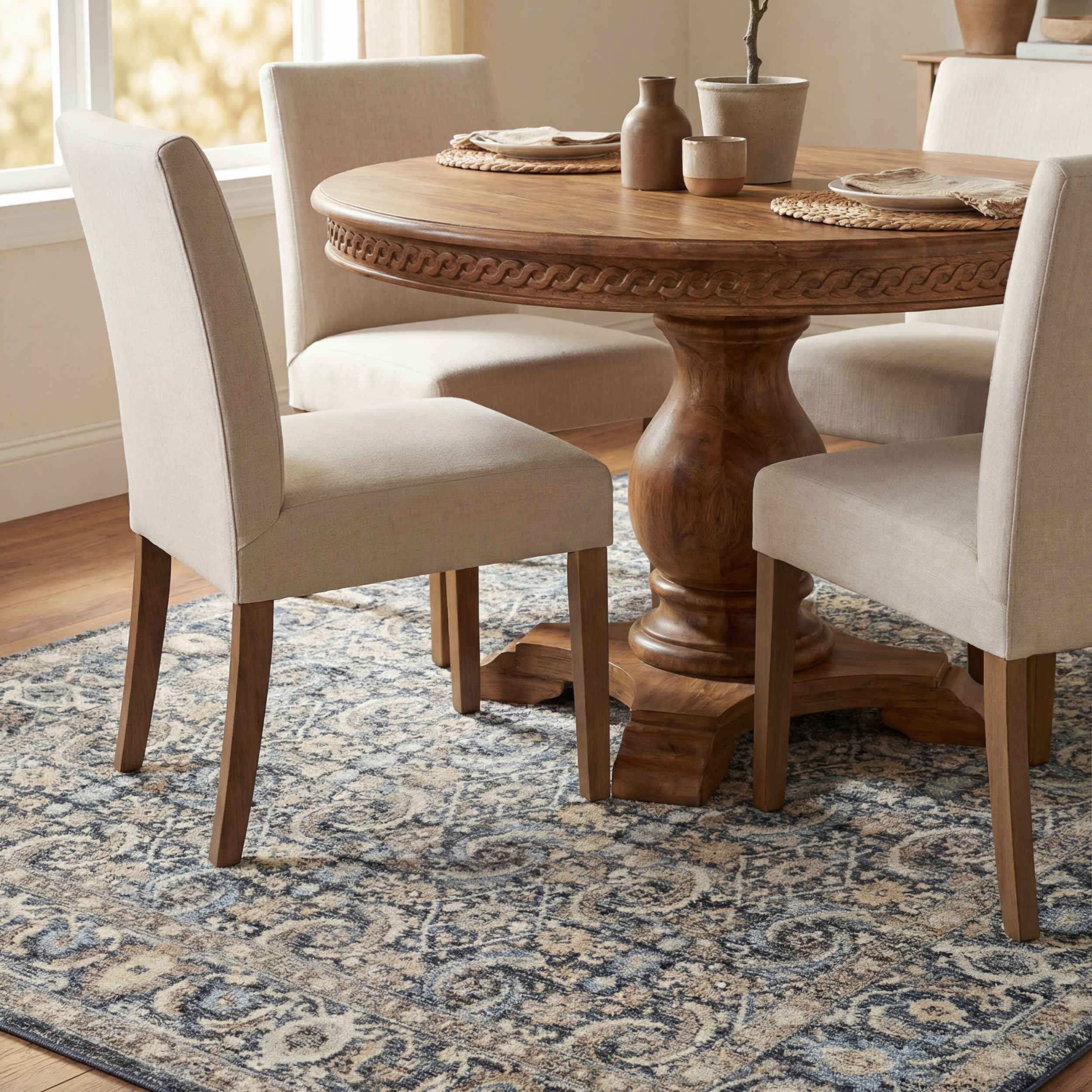 Calvaya Traditional Bordered Washable Rug | Blue - Image 6