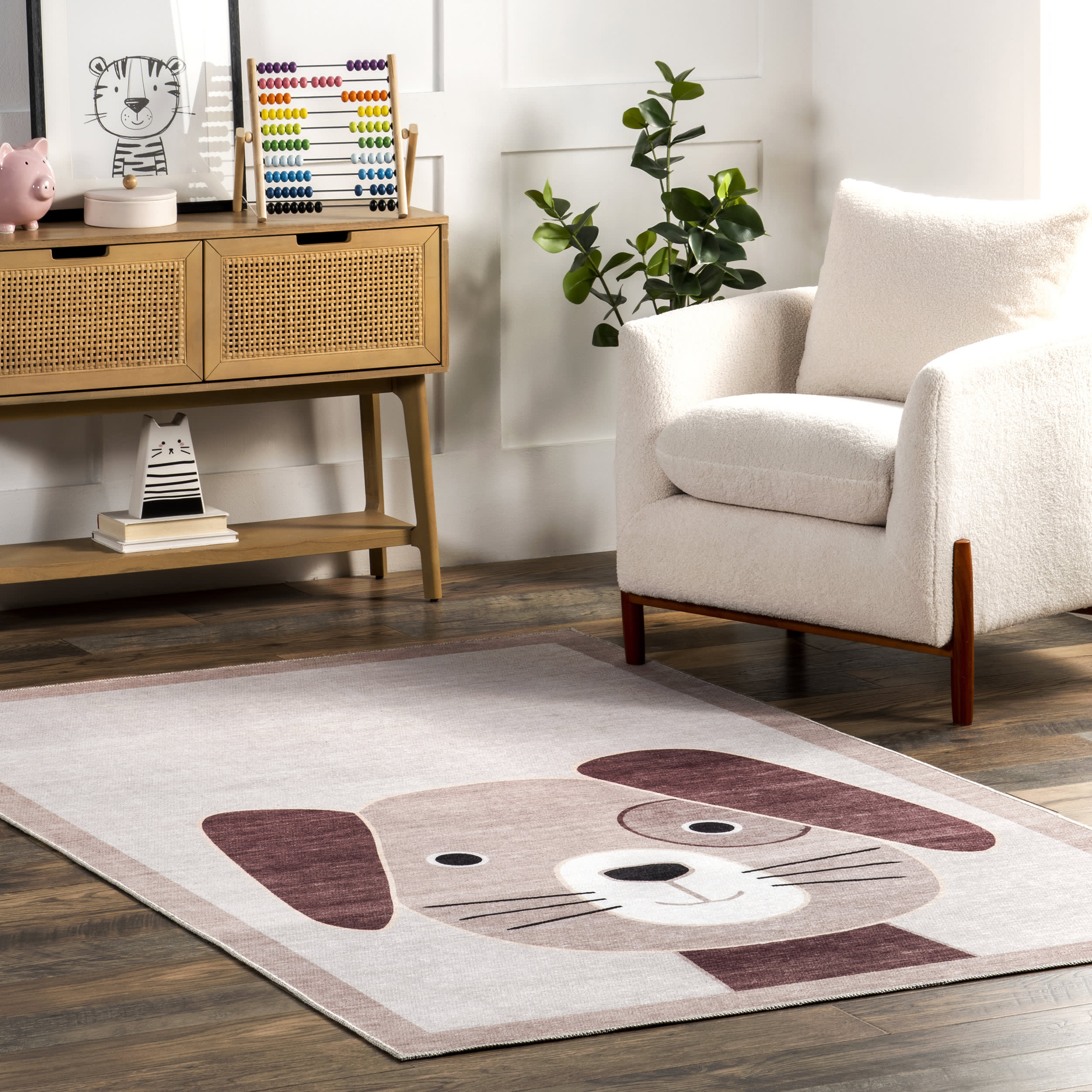 Carley Kids Puppy Washable Rug | Light Grey - Image 2
