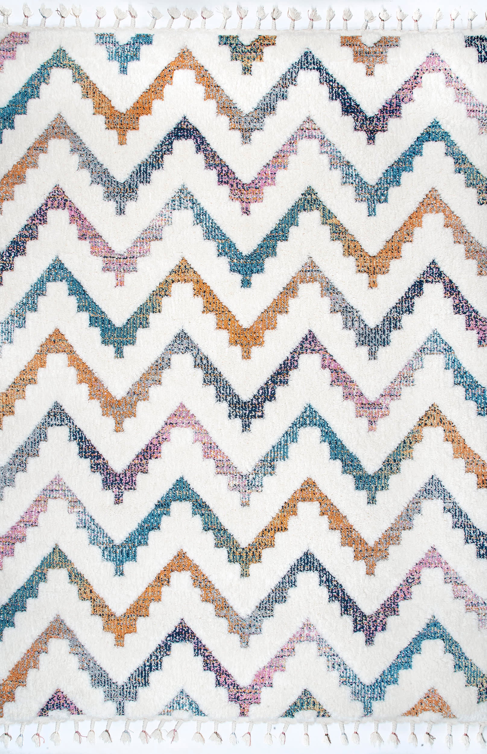 Carved Chevron Shag Rug | Ivory