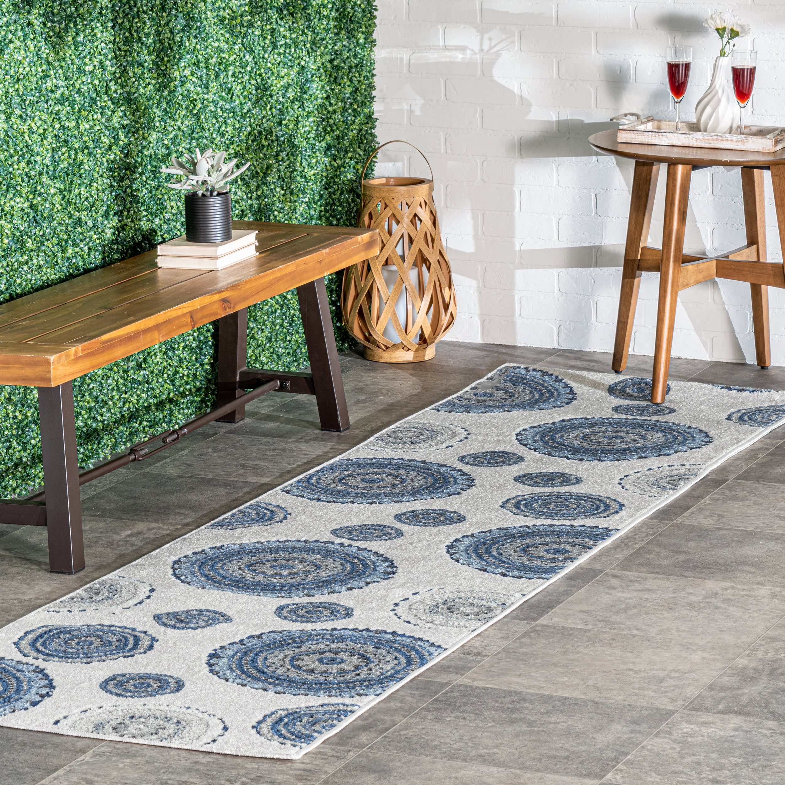 Carved Regal Suzani Indoor/Outdoor Rug | Blue - Image 2