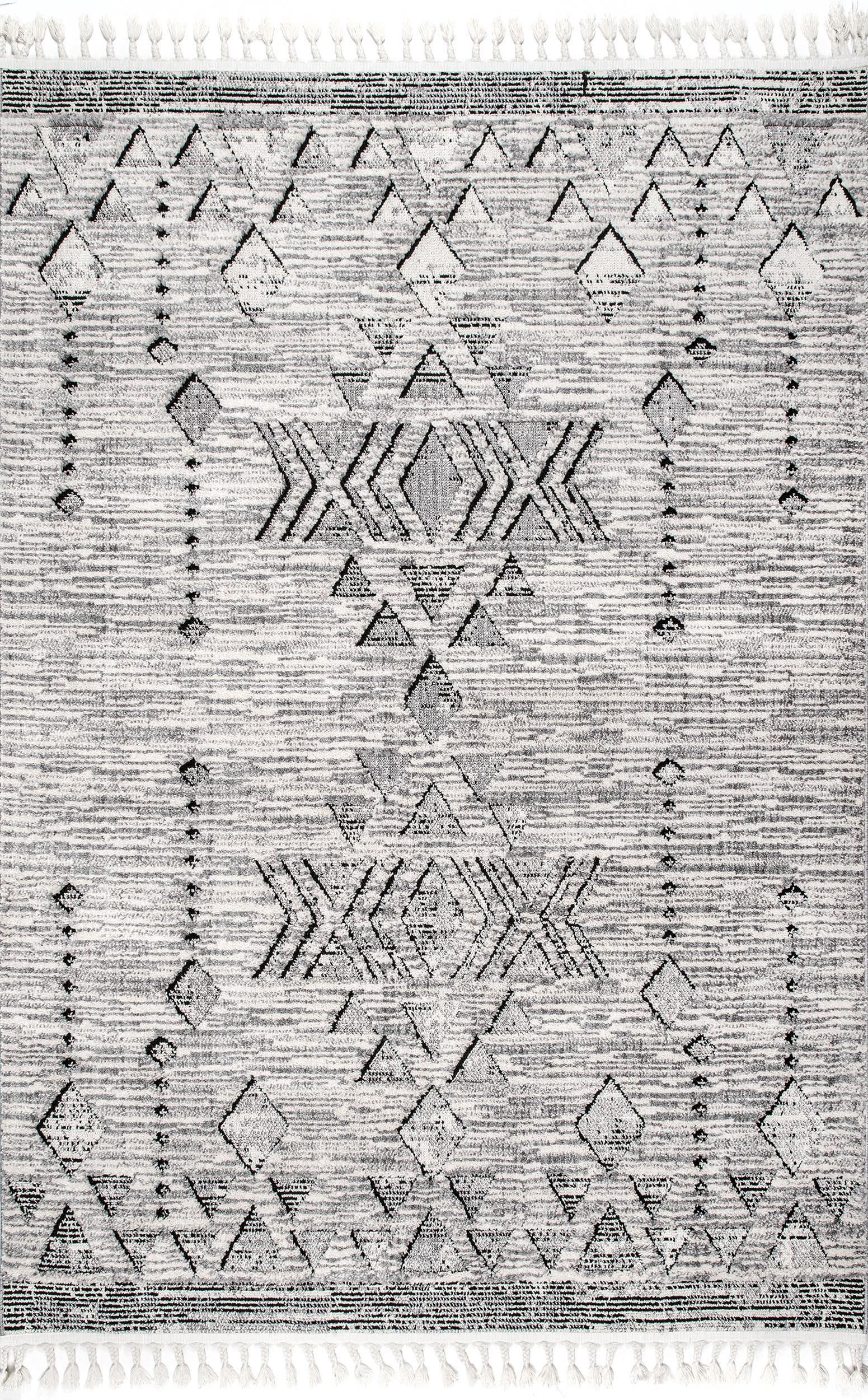 Carved Snowflake Tassel Rug | Grey