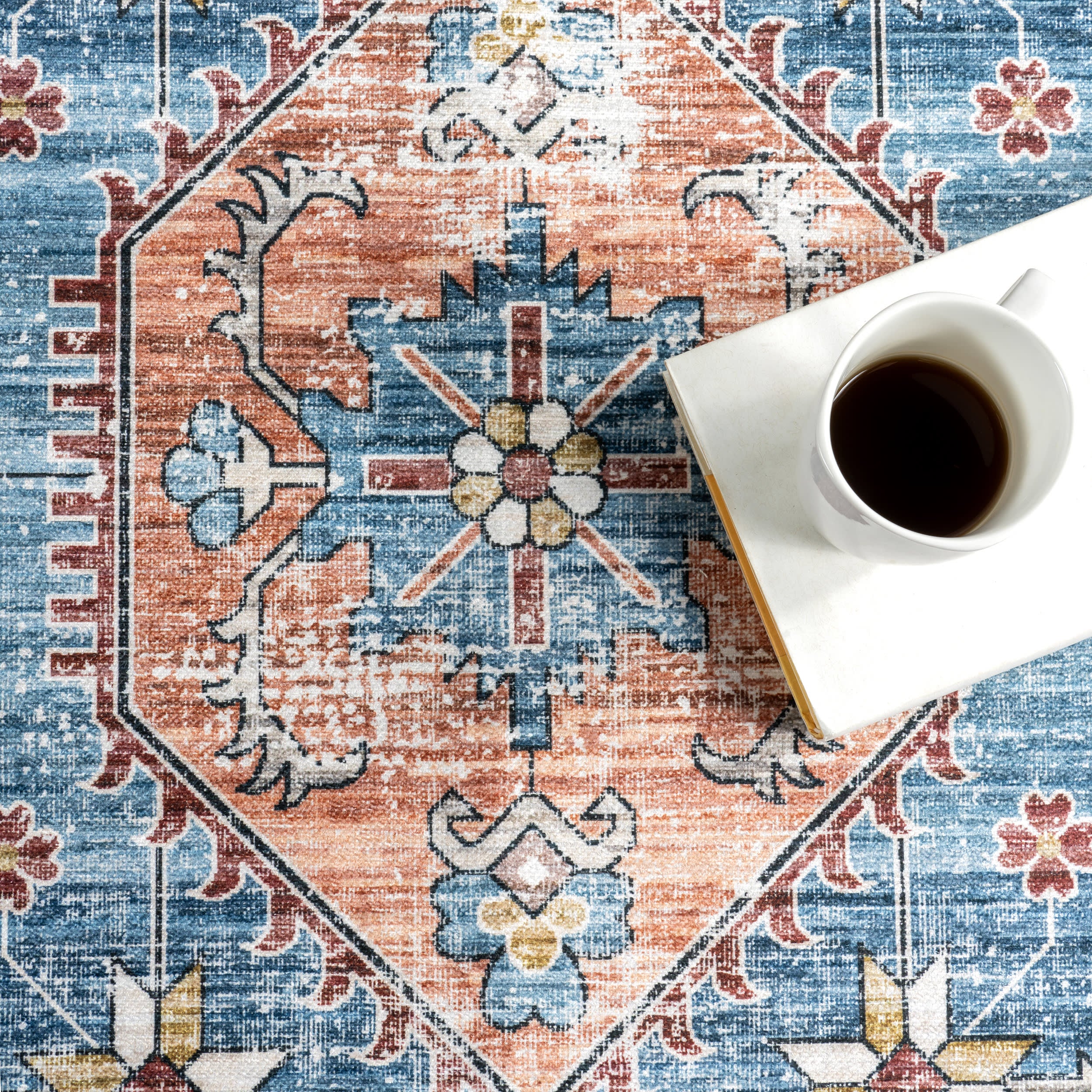 Castle Medallion Spill Proof Washable Rug | Rust - Image 8