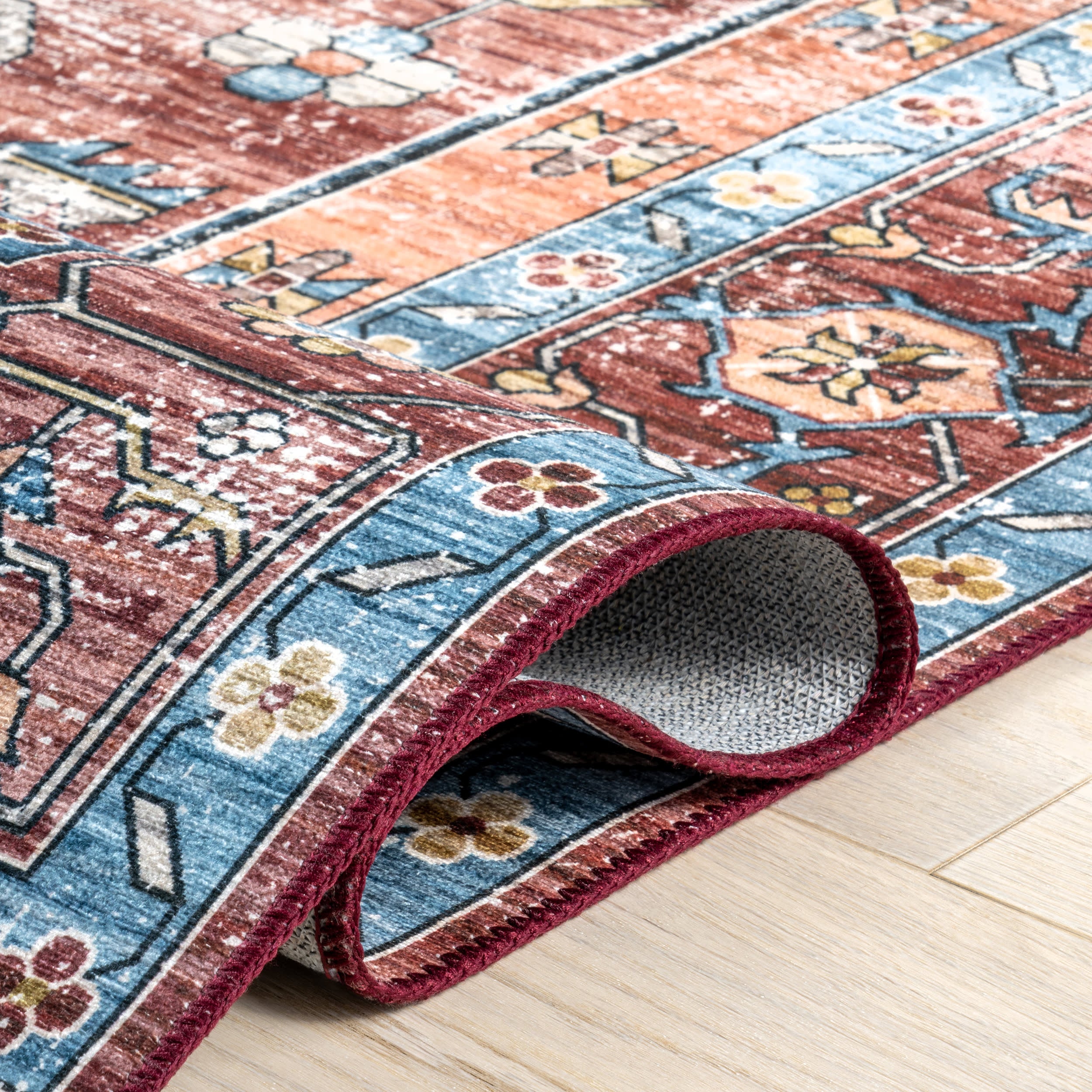 Castle Medallion Spill Proof Washable Rug | Rust - Image 9