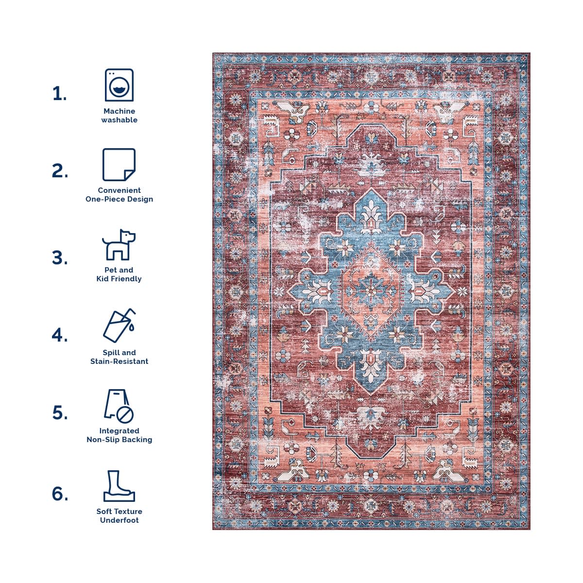 Castle Medallion Washable Rug | Rust - Image 6